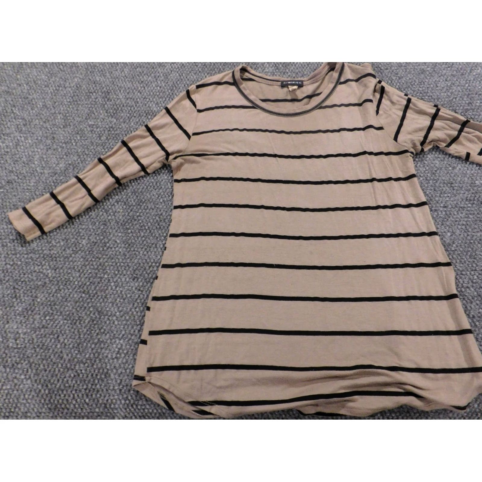 Vintage Flashbob Blouse Short Sleeve Woven Polyester Brown Striped High Neck Pullover Crew Casual XL Women’s Size XL / US 12-14 / IT 48-50 - 3 Thumbnail
