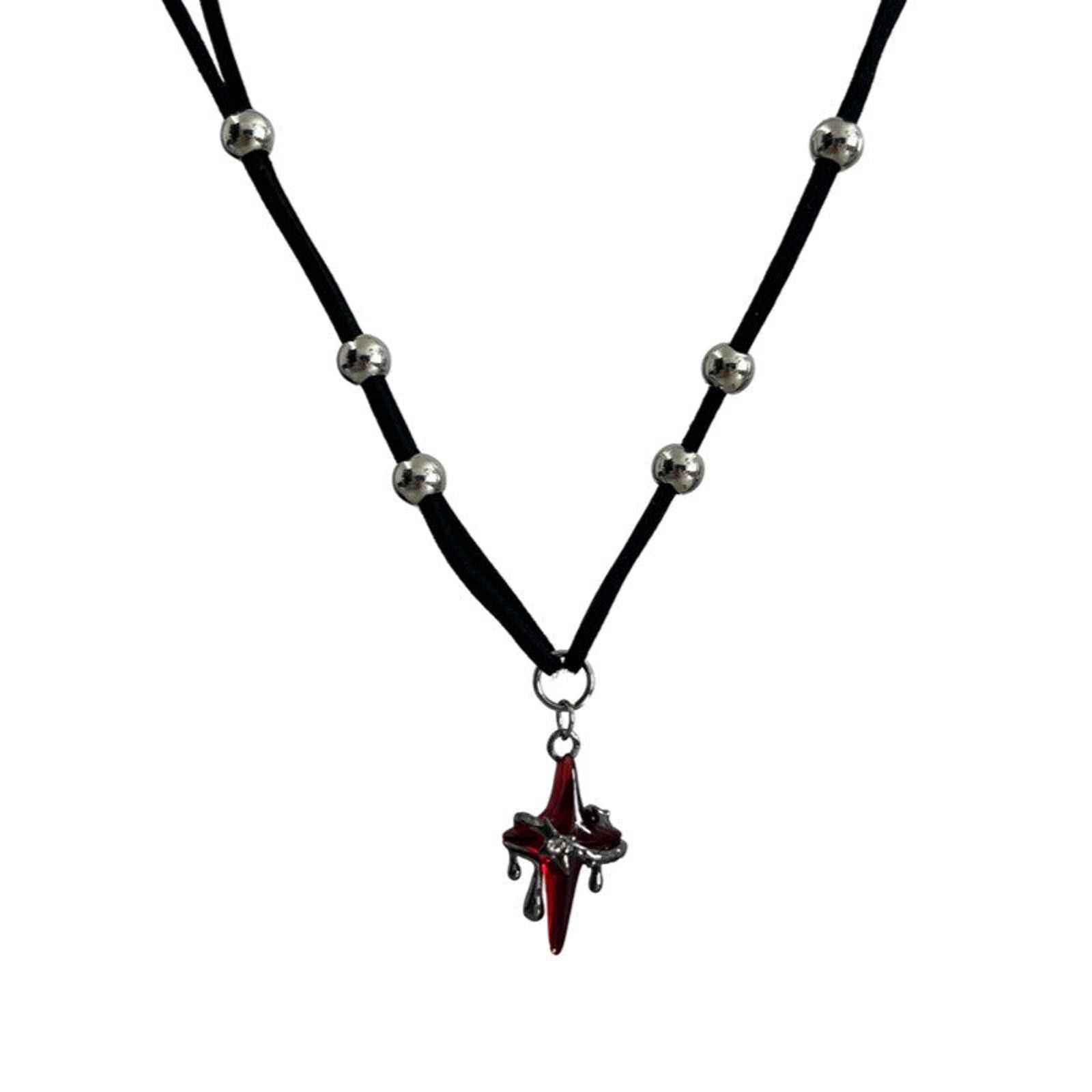 Jewelry Gothic Red Cross Pendant Necklace Size ONE SIZE - 6 Thumbnail
