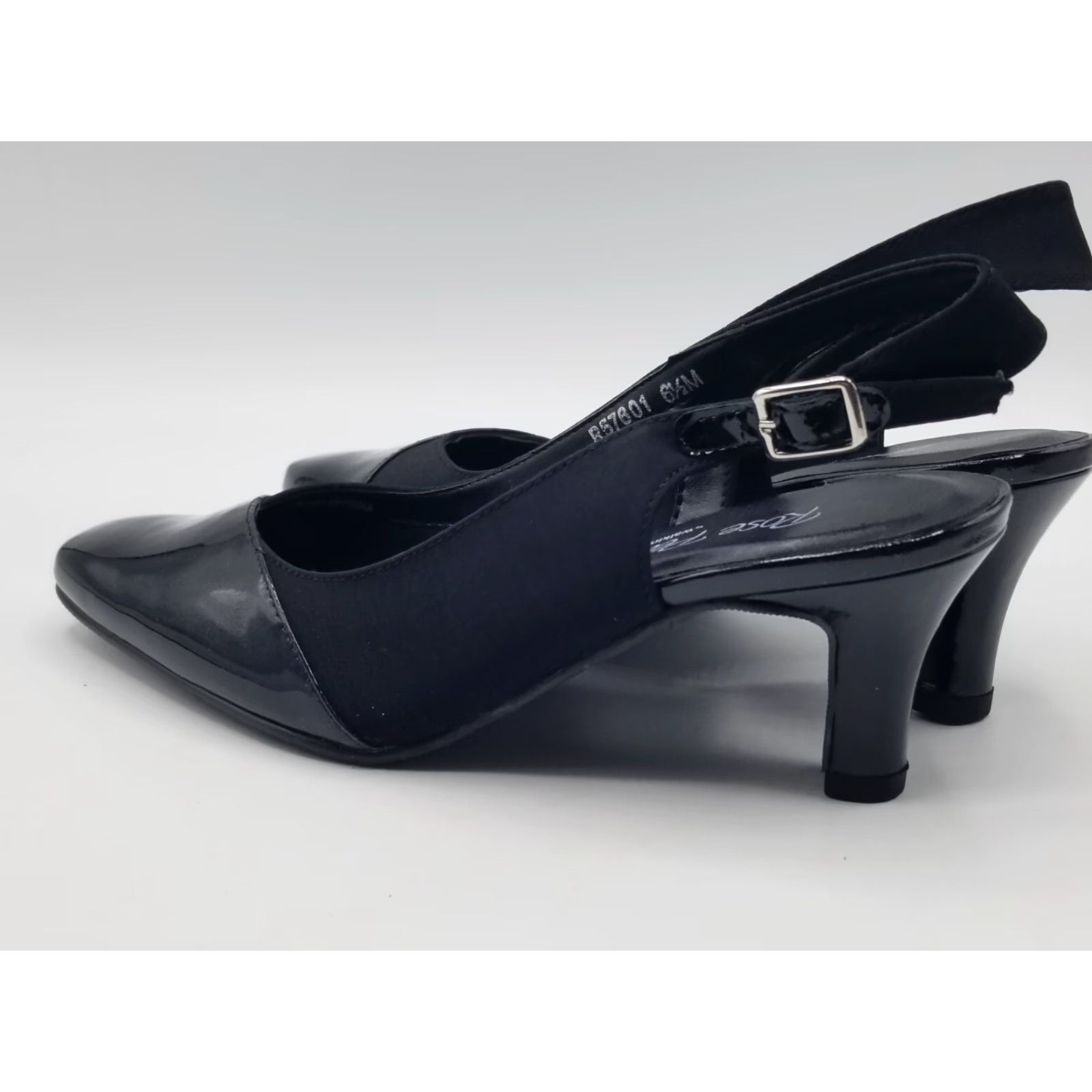 Vintage ROSE PETALS by Walking Cradles Ramona Black W Slingback Pumps - Size 6, Mid Heel, Buckle, Silver-Tone Accent, Women, Heel Shoes Size US 6 / IT 36 - 4 Thumbnail