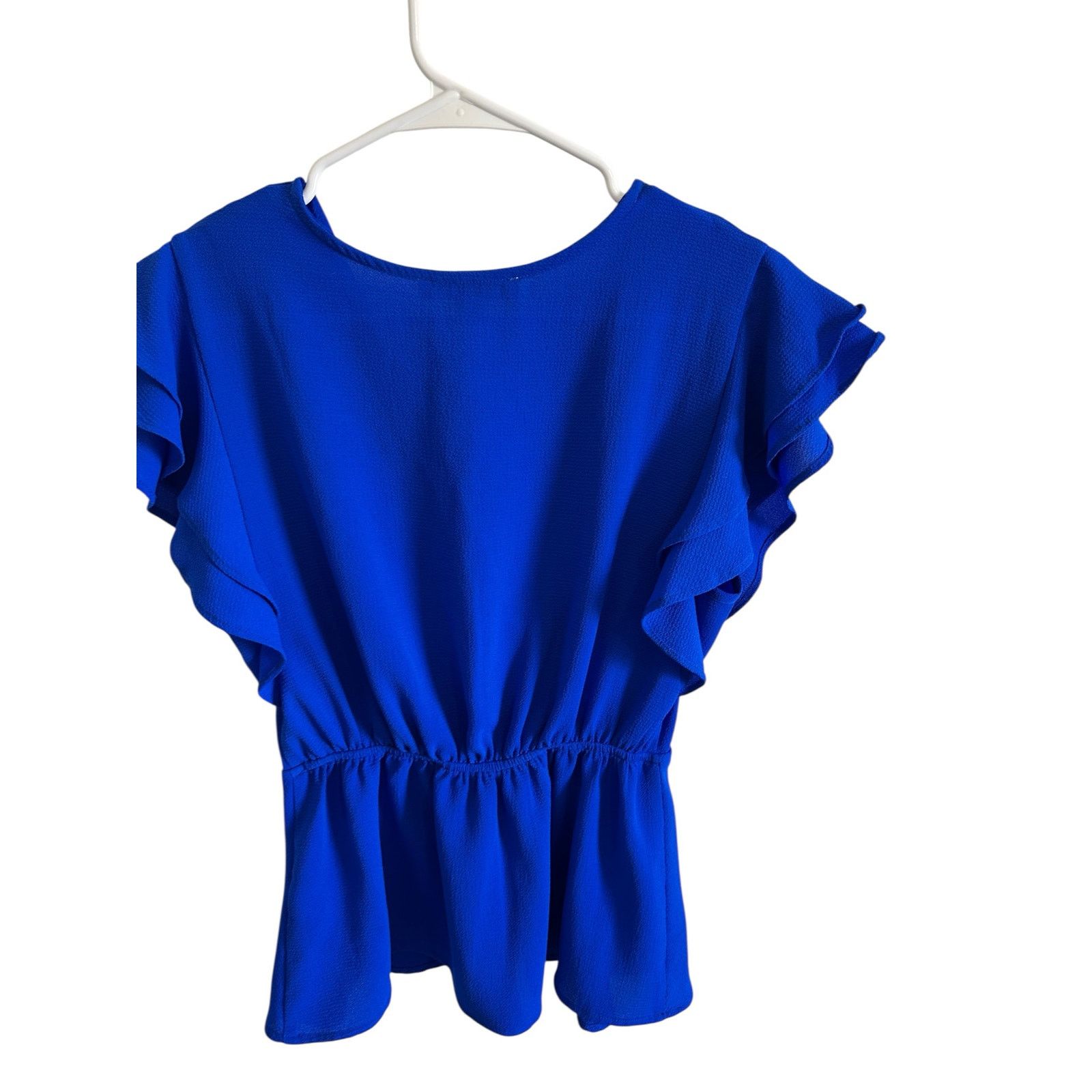 Other Monteau Blue Faux Wrap Ruffle Short Sleeve V-Neck Blouse Size M / US 6-8 / IT 42-44 - 8 Thumbnail