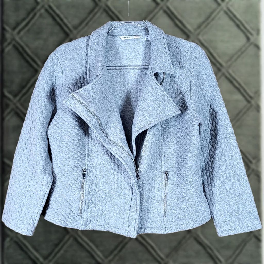 Isaac Mizrahi Isaac Mizrahi Gray Quilted Moto Jacket Women Size M Cotton Blend Zip Pockets Jacket Womens M Gray Quilted Moto Zip Pocket Casual Size M / US 6-8 / IT 42-44 - 1 Thumbnail