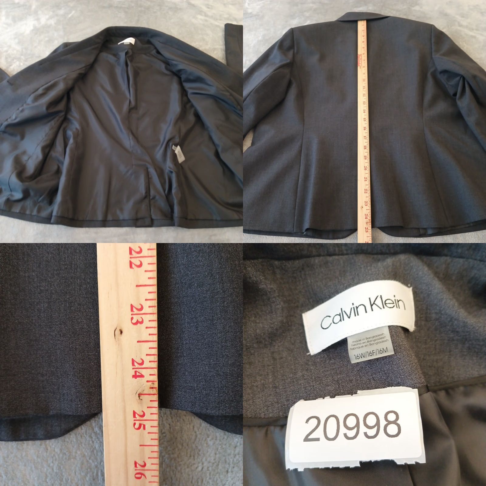 Calvin Klein Calvin Klein Blazer Womens 16W Plus Size Gray Two-Button Notch Lapel Lined Suit Jacket Long Sleeve Regular Fit Dry Clean Only Size XXL / US 16-18 / IT 52-54 - 8 Thumbnail