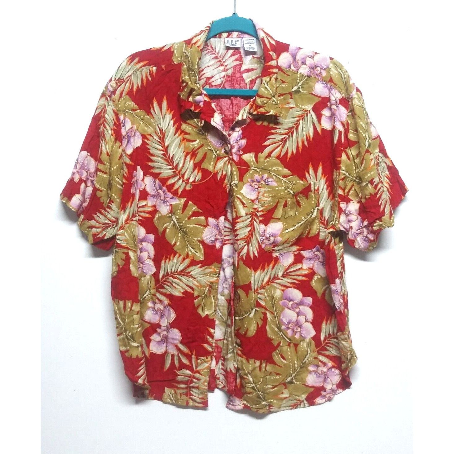 Vintage VINTAGE D.P.S Woman Hawaiian Shirt 1X plus size red tan coll Size XL / US 12-14 / IT 48-50 - 1 Thumbnail