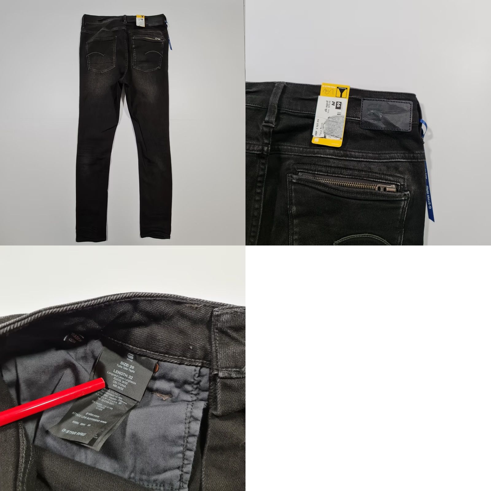 G-Star G Star Raw Jeans Black W26 L32 ARC 3D Tapered Fit Denim Womens Slim 5-Pocket Logo Modern City Clothing Women Jeans Size 26" / US 2 / IT 38 - 8 Thumbnail