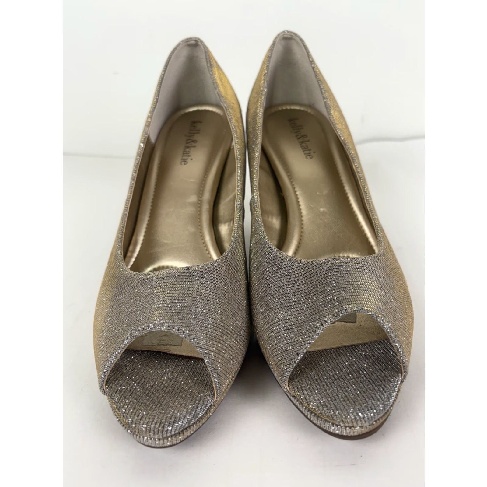 Vintage VINTAGE Kelly & Katie Women's Open Toe Heels Size 9.5 Silver Gold Stiletto Dress Shoe Size US 9.5 / IT 39.5 - 2 Thumbnail
