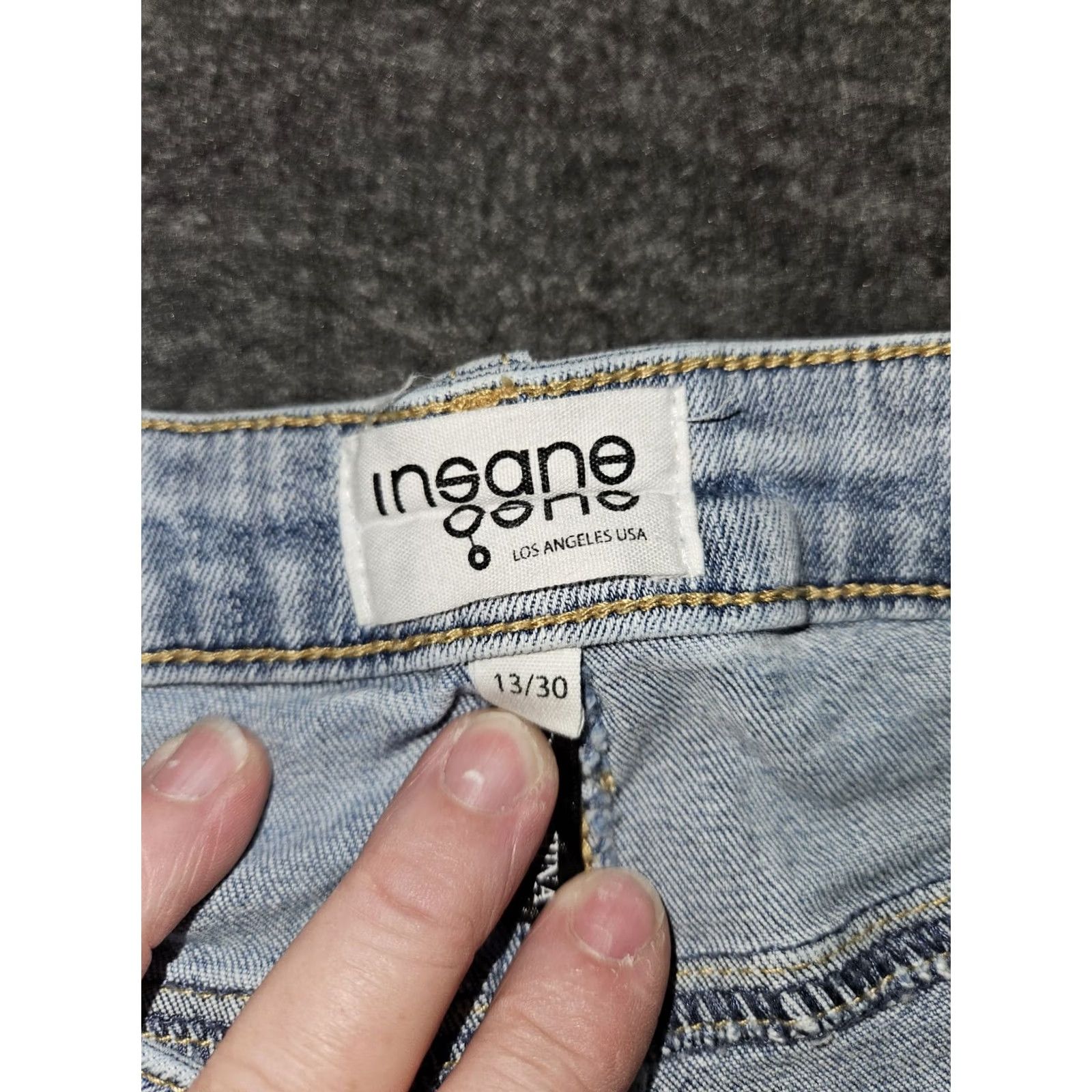 Denime Insane Gene Skinny Crop Jeans Juniors 13 Mid Rise Blue Denim Stretch Distressed Logo 5-Pocket Womens Size 34" / US 12 / IT 48 - 2 Thumbnail