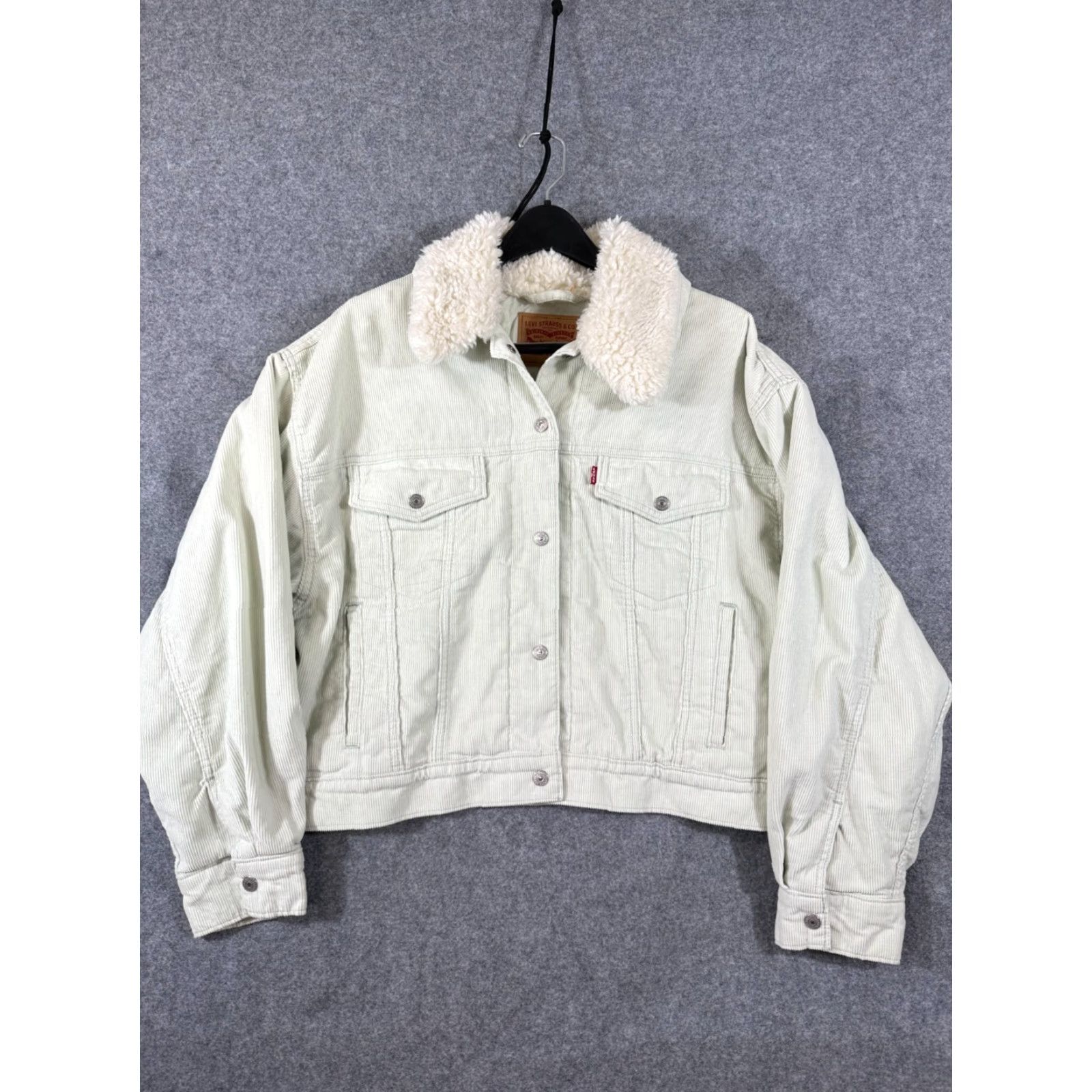 Levi's Levi’s Trucker Jacket Womens L Green Corduroy Quilted Sherpa Collar Button Front Pockets Jacket Size L / US 10 / IT 46 - 3 Thumbnail