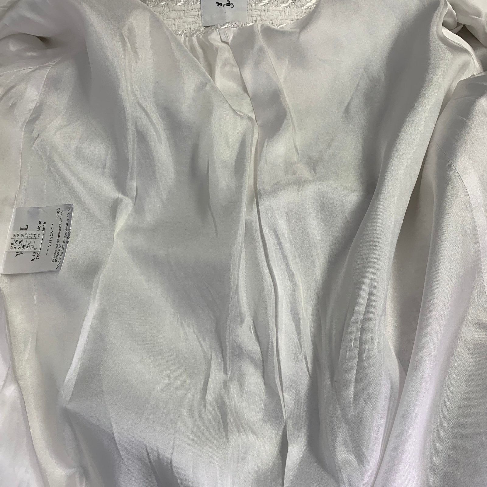 Other White Cotton Blend Tweed Collarless Hook Eye Coat Size XL / US 12-14 / IT 48-50 - 7 Thumbnail
