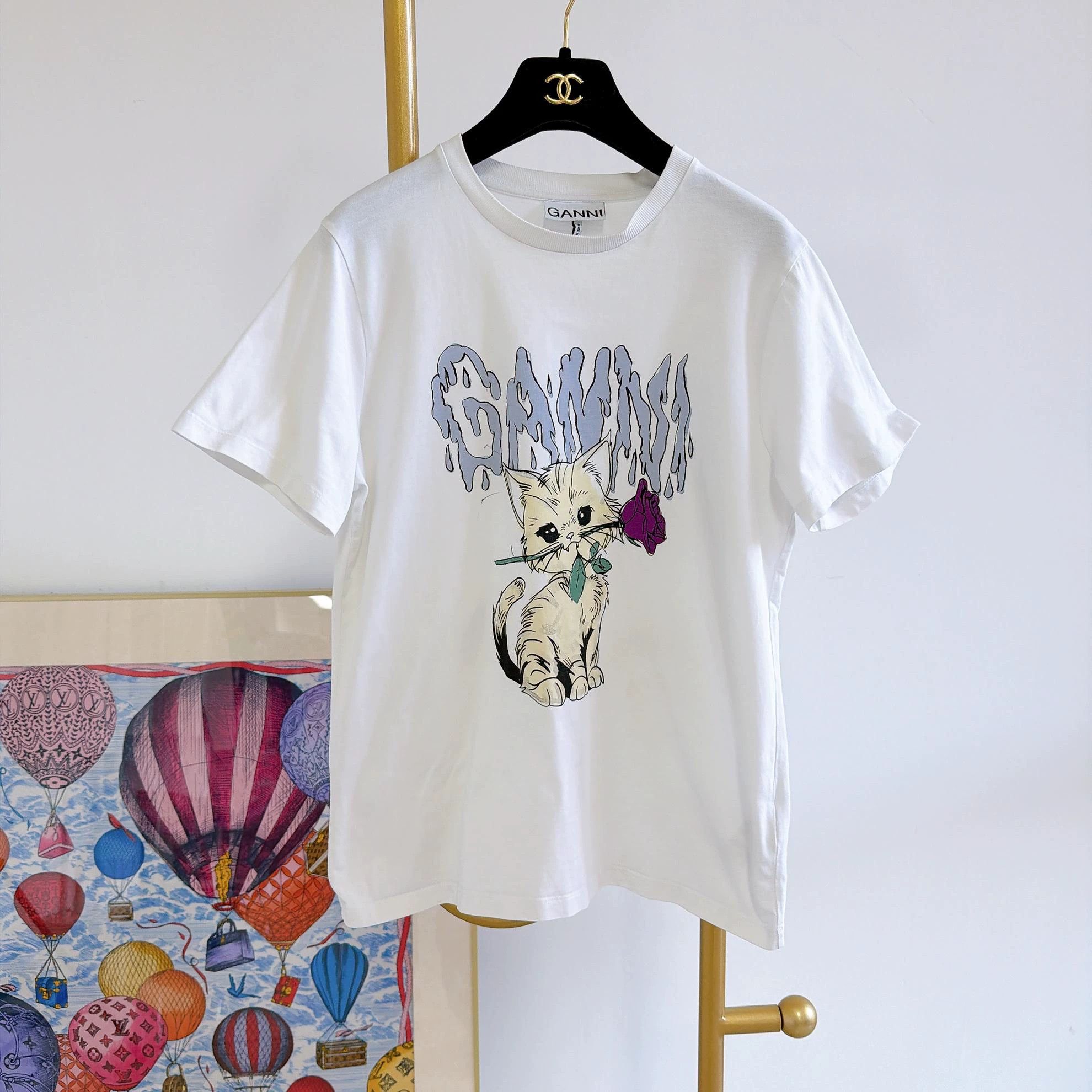 Ganni Ganni White Cat Graphic Tee XS 8204 Size XS / US 0-2 / IT 36-38 - 1 Thumbnail