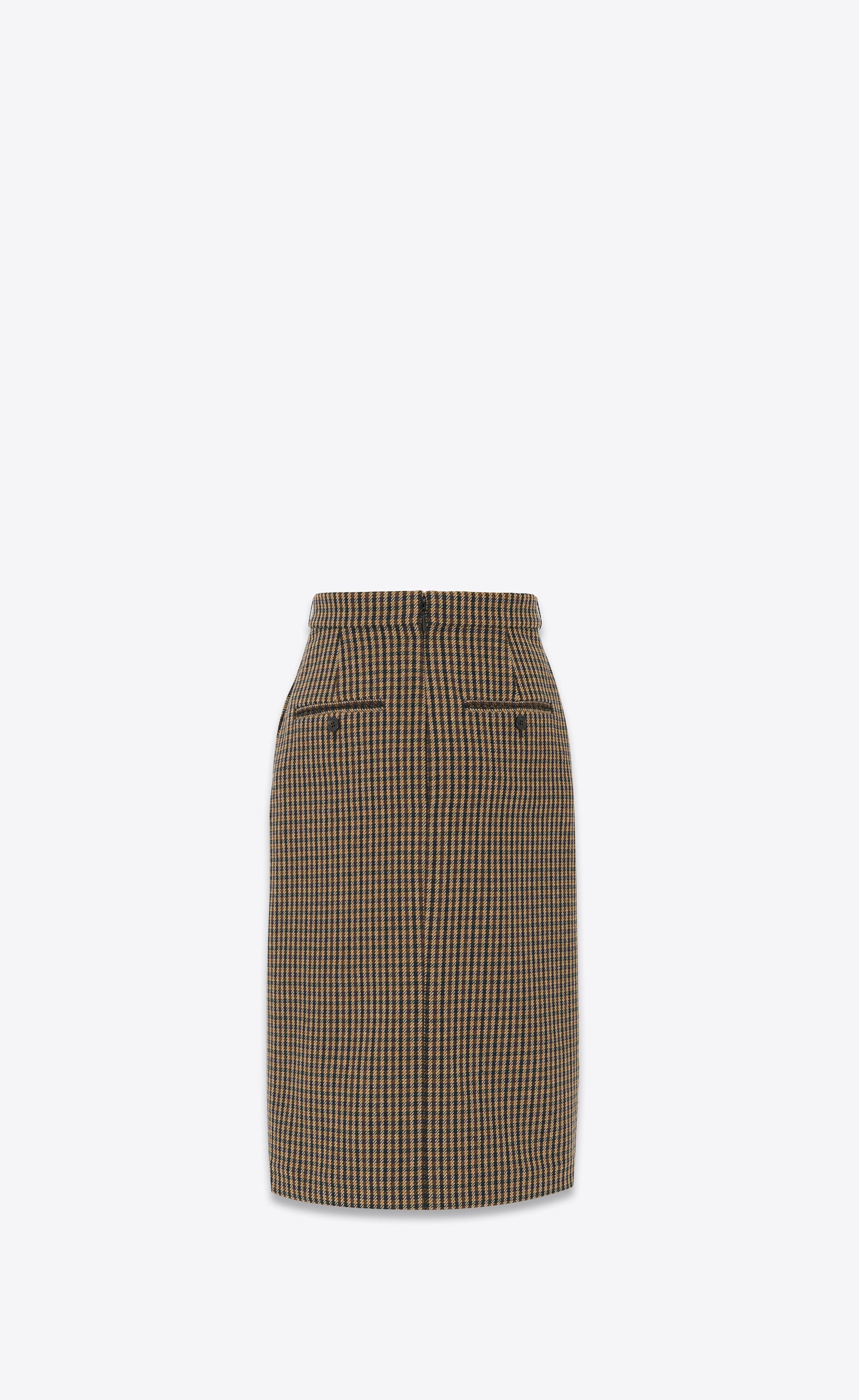 Saint Laurent Paris o1s1wg110125 766867 Pencil Skirt in Vichy Wool in Multicolor Size 27" / US 4 / IT 40 - 2 Thumbnail