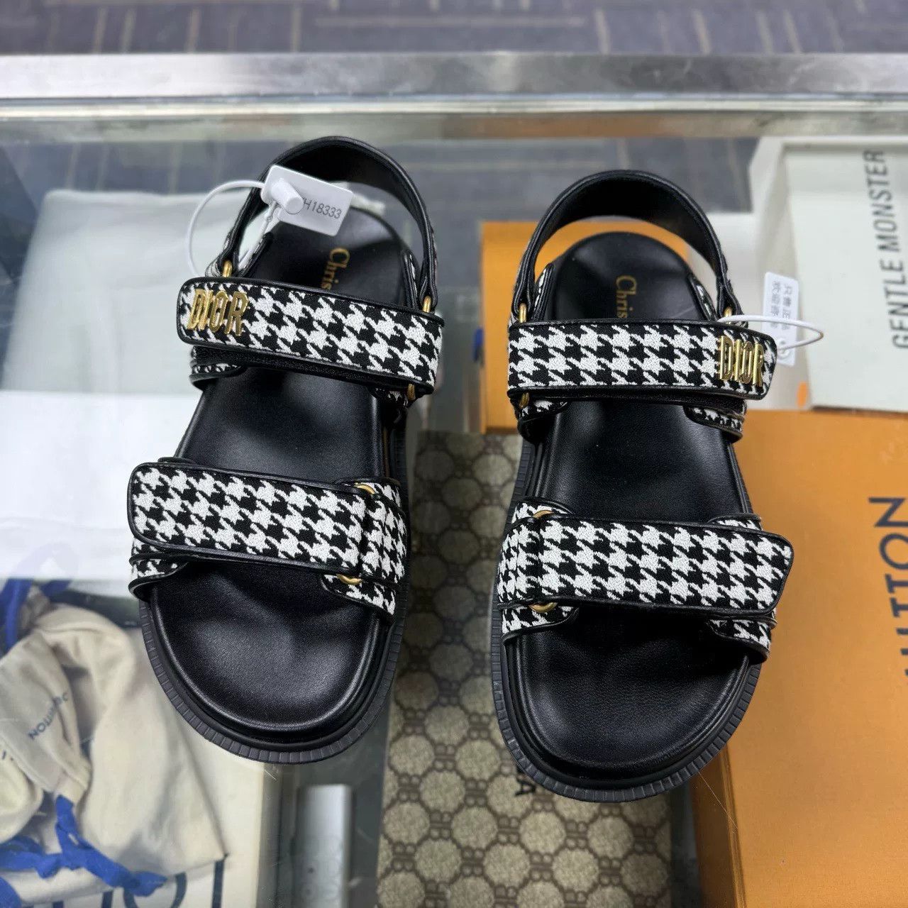 Dior Dior Houndstooth Velcro Sandals Size US 5 / IT 35 - 1 Thumbnail