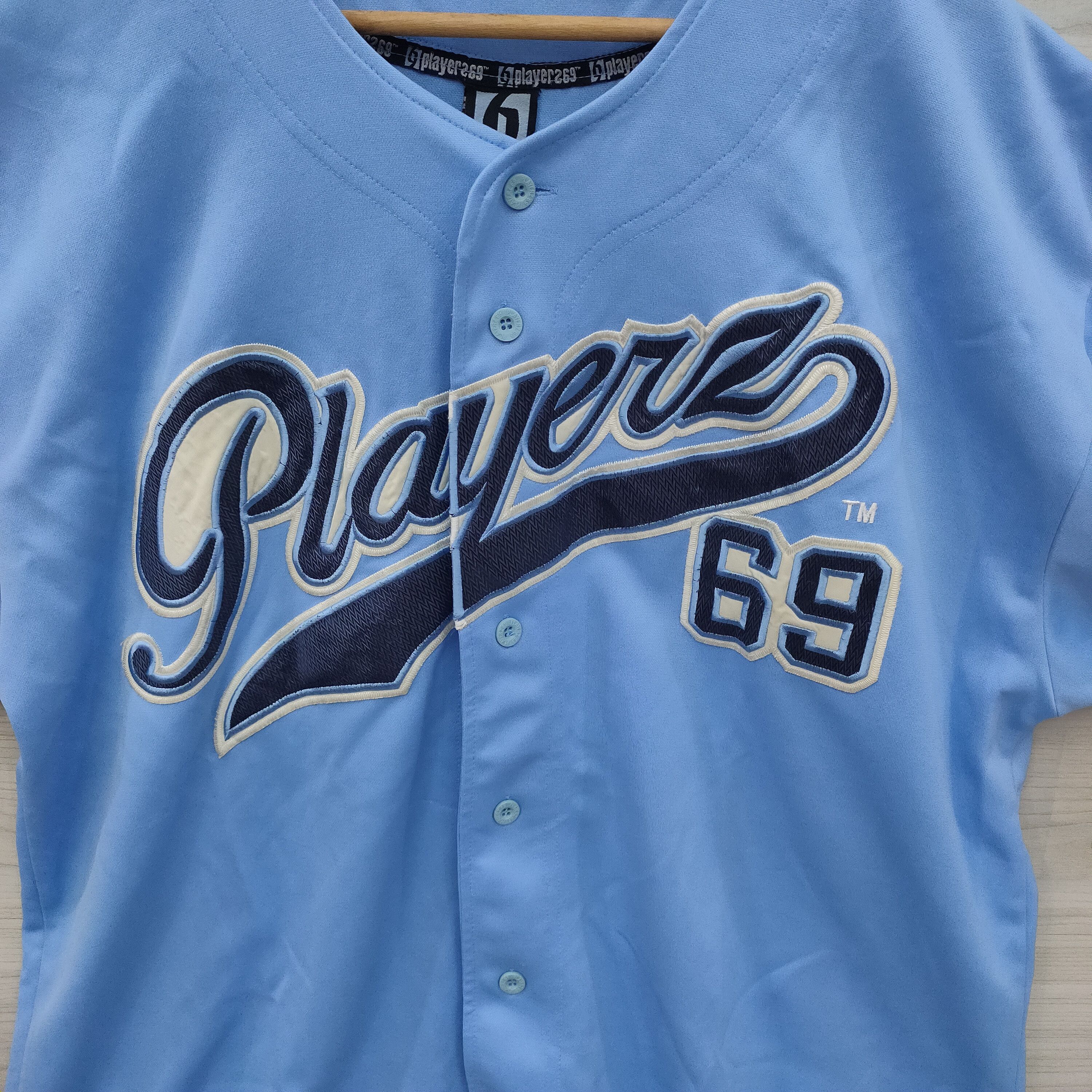 Rap Tees Players 69 Baseball Jersey Hip hop Tee Light Blue Size US XL / EU 56 / 4 - 5 Thumbnail