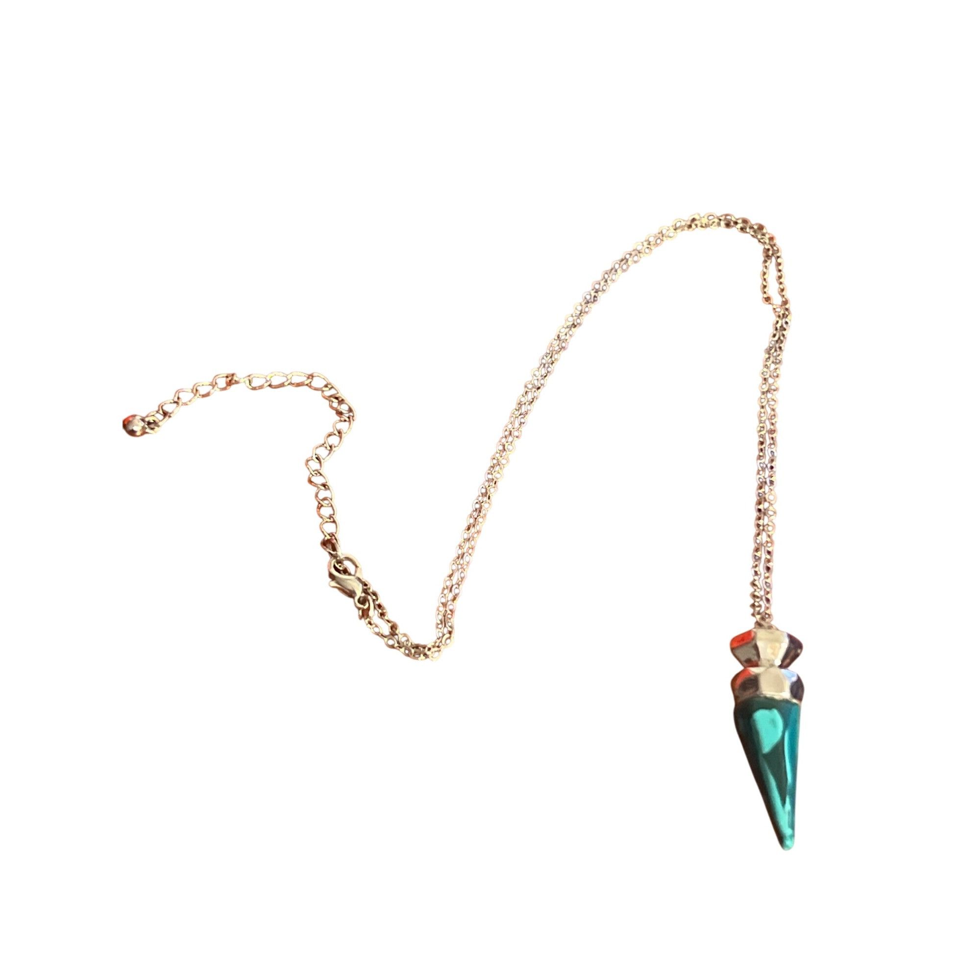 Other Silver Tone Necklace Faux Malachite 1.25" Cone Pendant State Size ONE SIZE - 4 Thumbnail