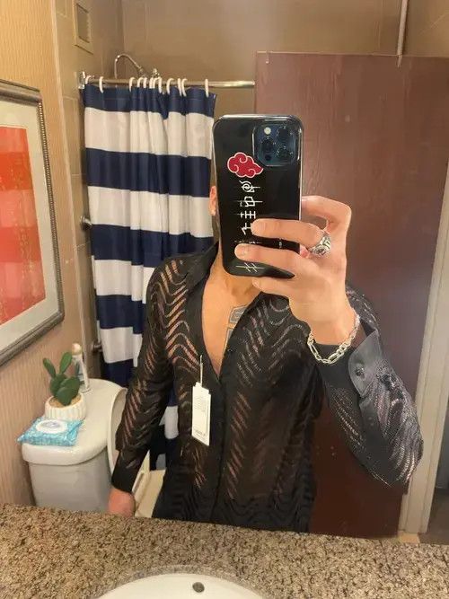 Other Striped Shirt Summer Men Transparent Lace Cutout Shirt Size US M / EU 48-50 / 2 - 2 Thumbnail