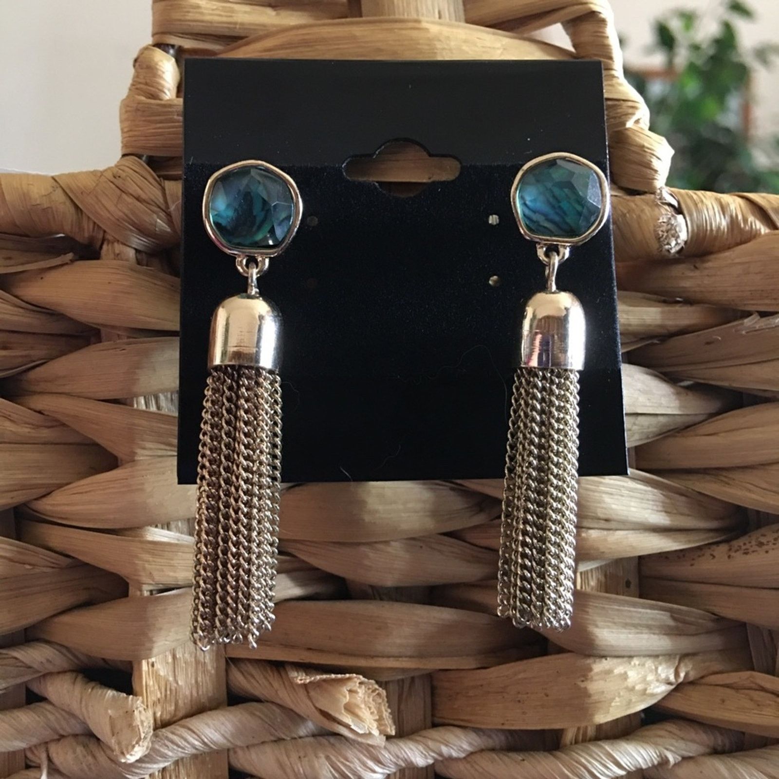 Vintage Vintage faux abalone gold chain tassel earrings Size ONE SIZE - 1 Thumbnail