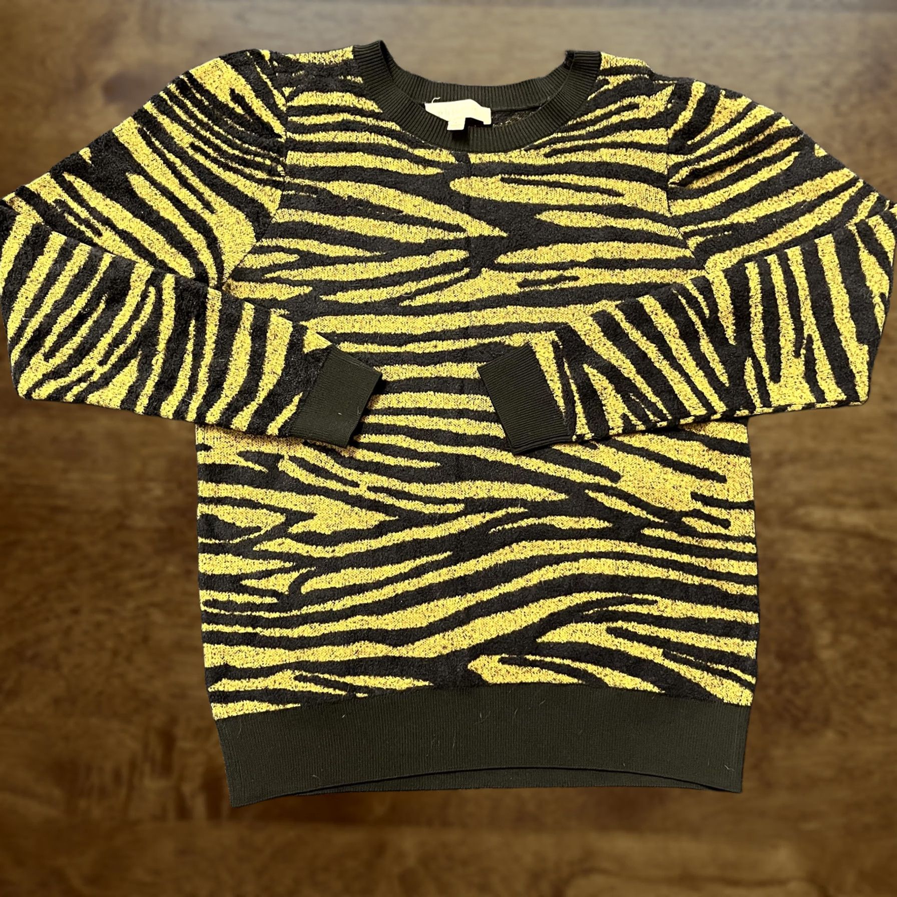 Vintage Philosophy Republic Clothing Sweater Womens Large Yellow Black Tiger Stripe Crew Neck Pullover Knit Long Sleeve Animal Print Size L / US 10 / IT 46 - 1 Thumbnail