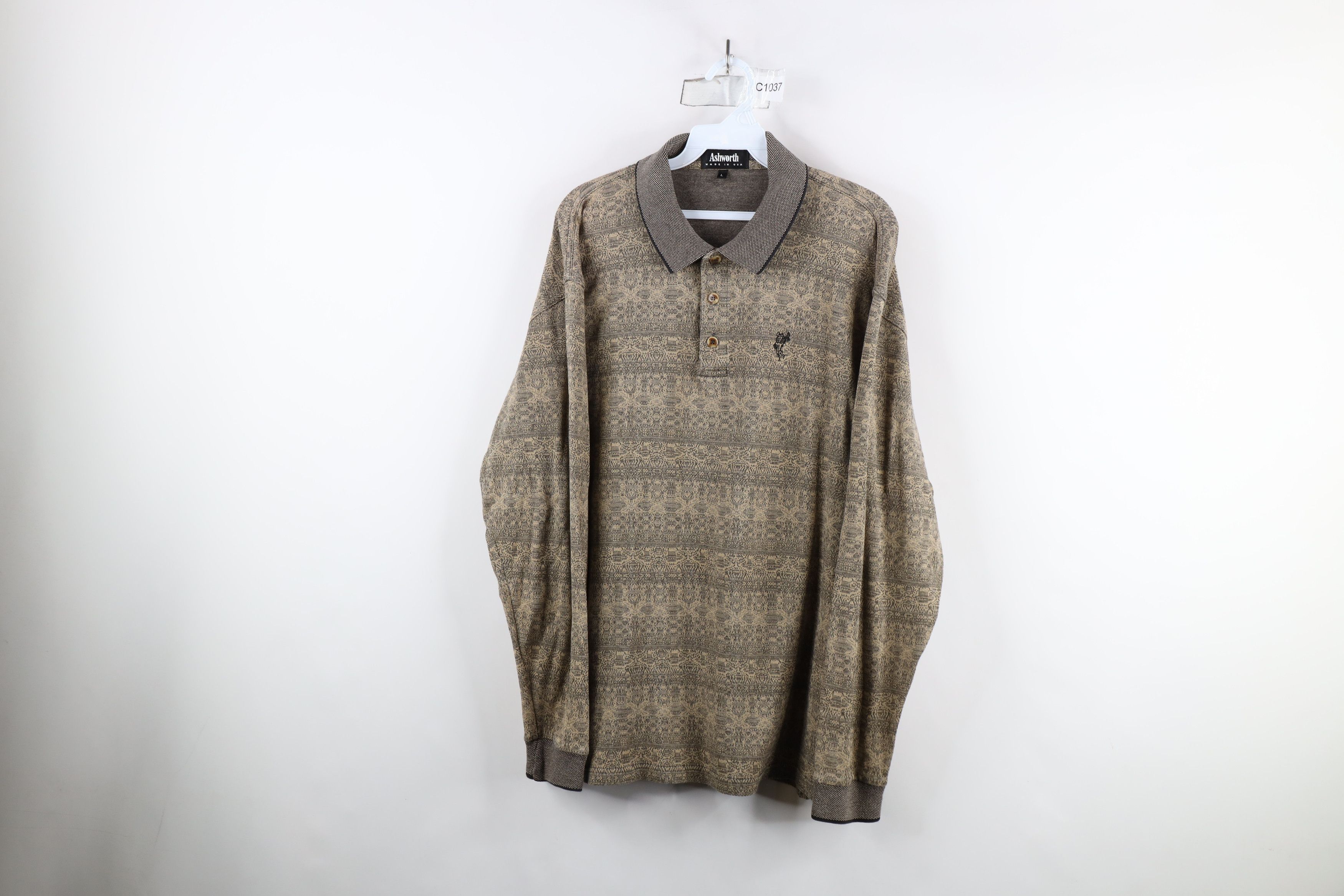 Vintage Vintage 90s Streetwear Fair Isle Long Sleeve Golf Polo USA Size US L / EU 52-54 / 3 - 1 Thumbnail