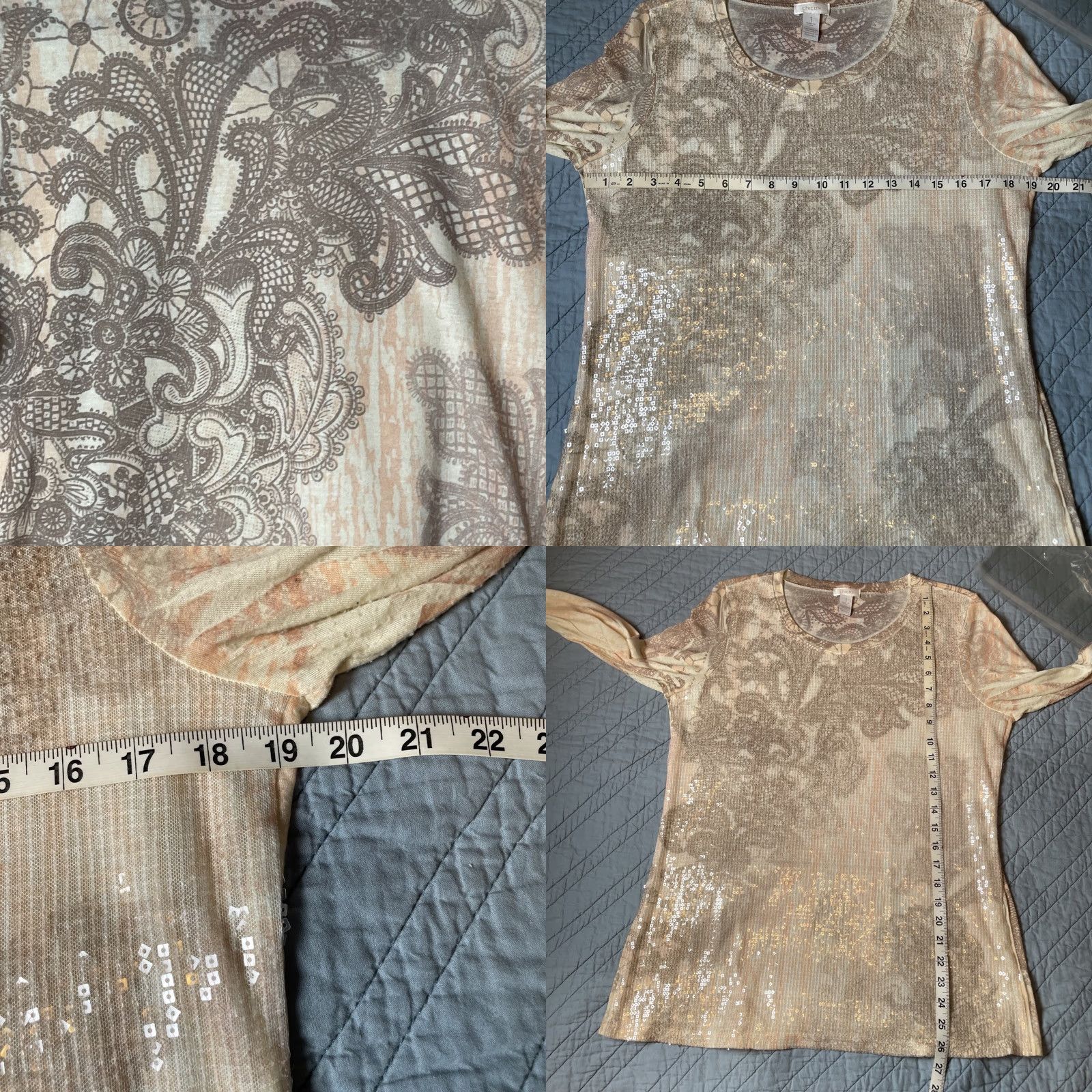 Vintage Chico’s Tunic Top XL Black/Gray Sequin Paisley Holiday Party Dressy Knit Long Sleeve Scoop Neck Pullover Pattern: Houndstooth Size XL / US 12-14 / IT 48-50 - 8 Thumbnail