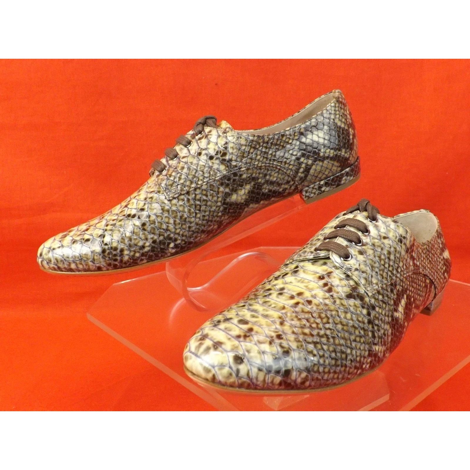 Miu Miu MIU MIU PRADA GRAY PYTHON PRINTED LEATHER FLATS OXFORDS 41.5 Size US 11.5 / IT 41.5 - 9 Thumbnail