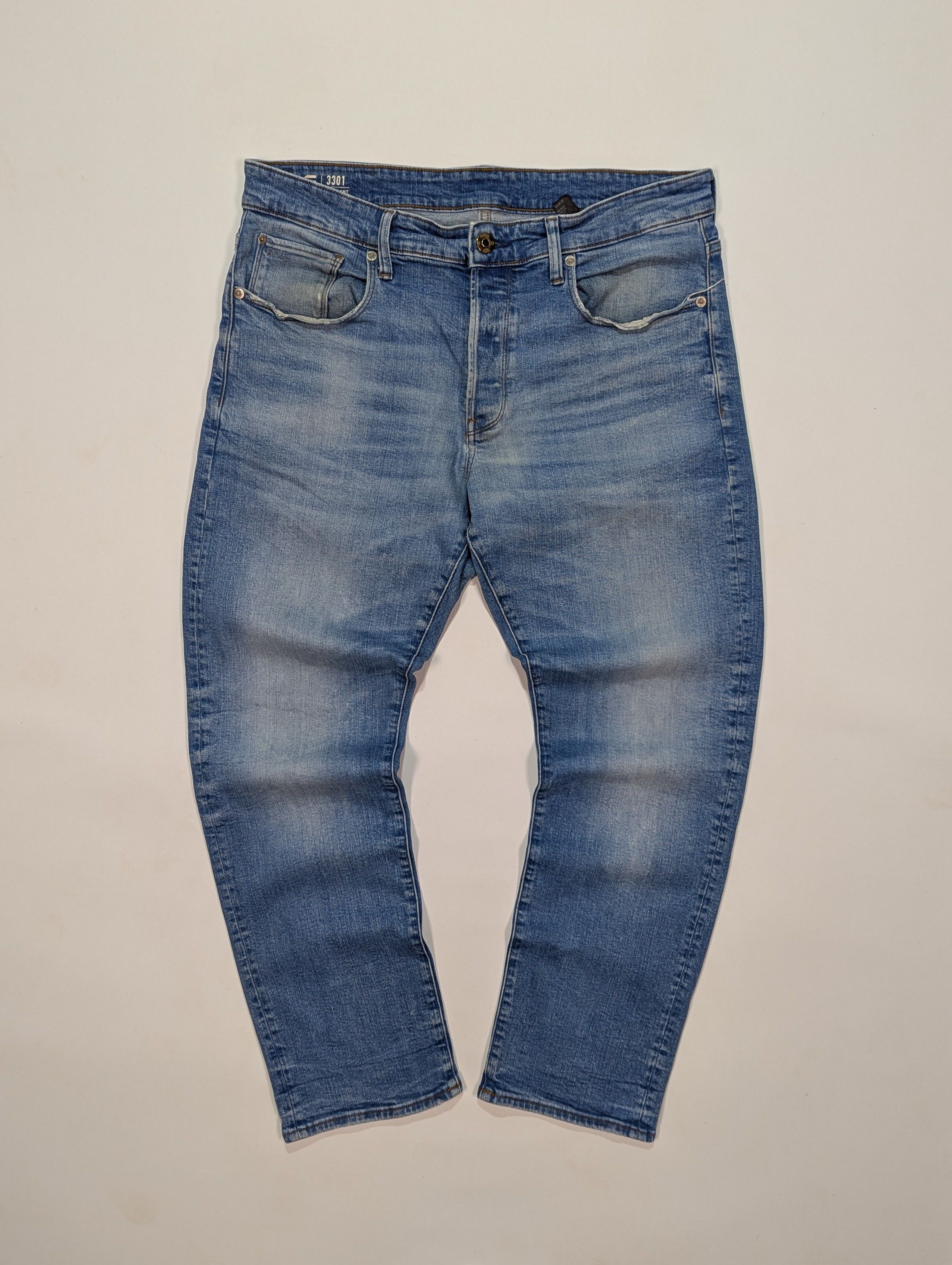 G-Star G - Star RAW 3301 Men's Straight Light Blue Distressed Jeans Size US 34 / EU 50 - 1 Thumbnail