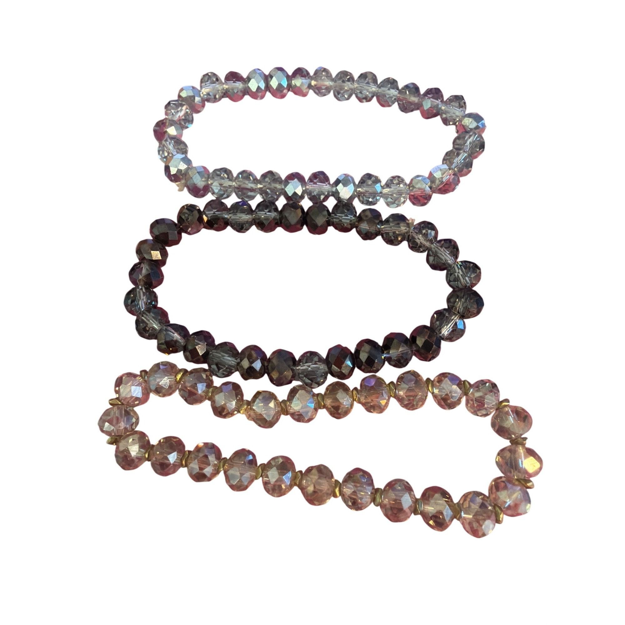 Other Set of 3 Glass Faceted Bead Bracelets Clear Smoky Stack Clas Size ONE SIZE - 2 Thumbnail