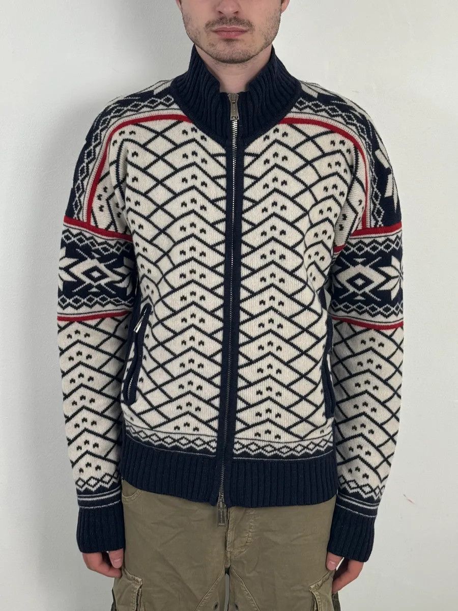 Dsquared2 FW2008 Dsquared2 Navy & White Wool Geometric Knit Zip-up Sweater Size US M / EU 48-50 / 2 - 2 Thumbnail