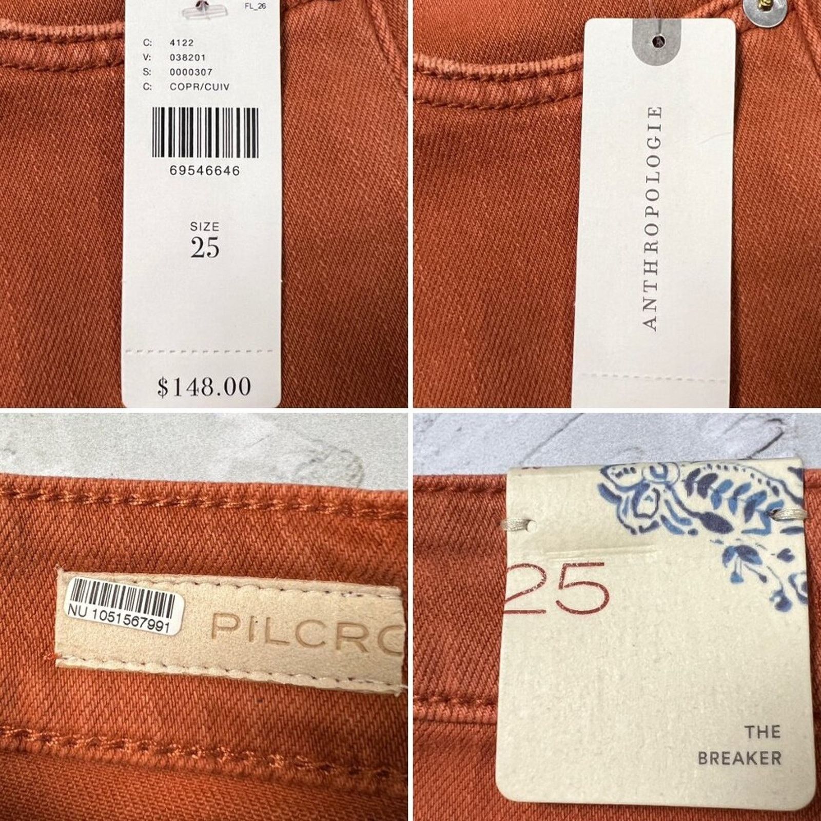 Anthropologie Pilcro The Breaker Orange High Rise Pants 25 NWT Size 25" / US 0 / IT 36 - 3 Thumbnail