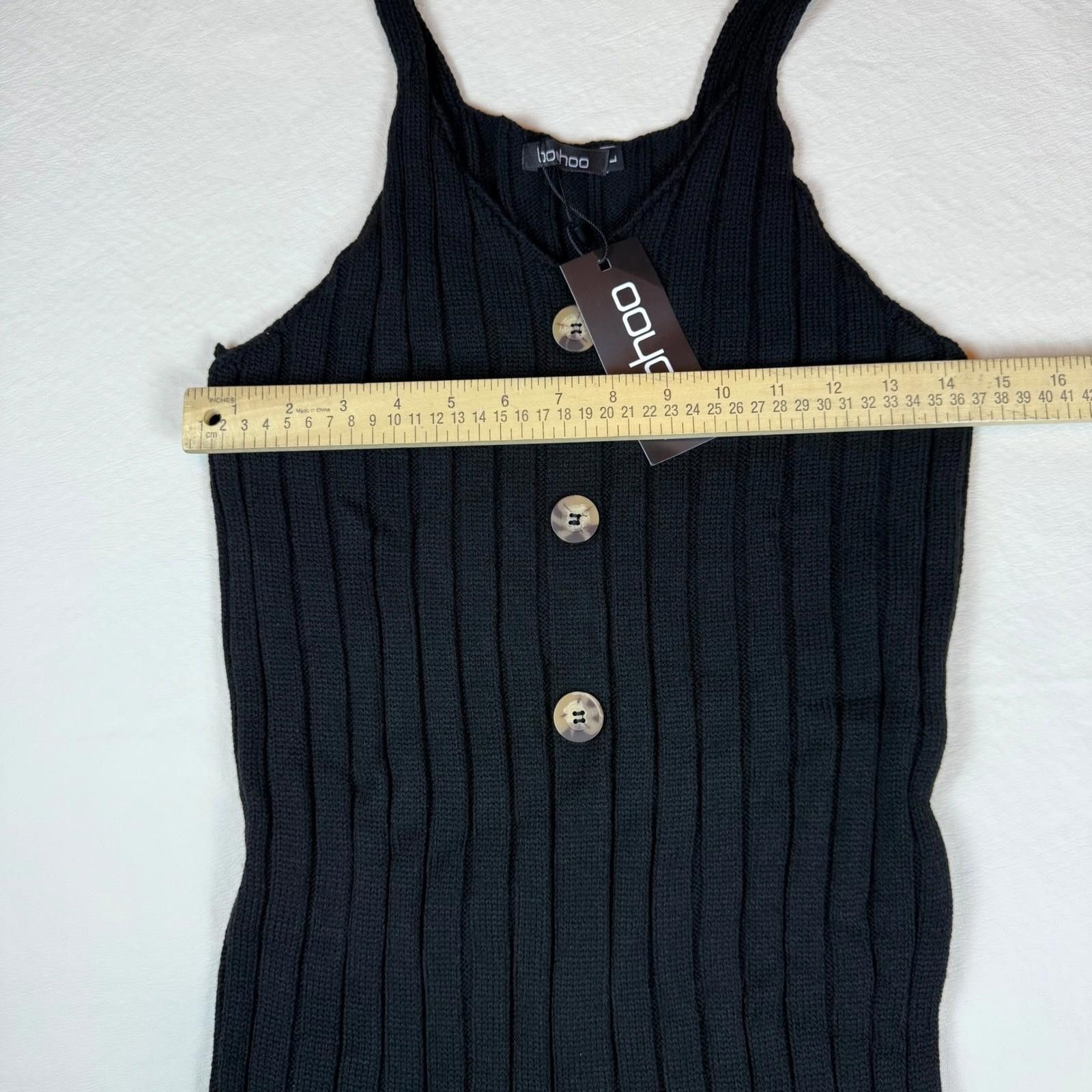 Boohoo Boohoo Womens Black Ribbed Knit Mini Dress L Bodycon Size L / US 10 / IT 46 - 4 Thumbnail