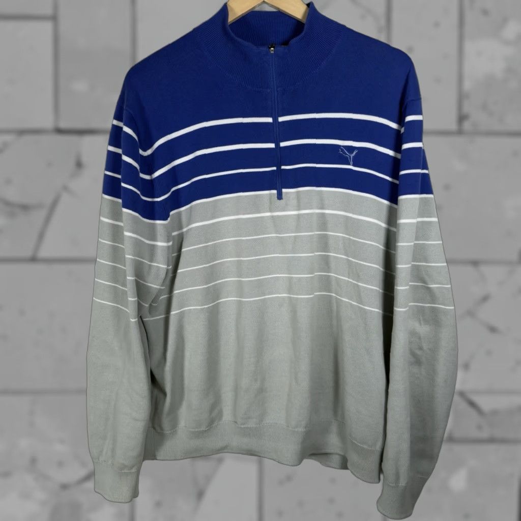 Puma PUMA Striped Casual Golf Quarter Zip Sweater Pullover Mens Size L Size US L / EU 52-54 / 3 - 1 Thumbnail