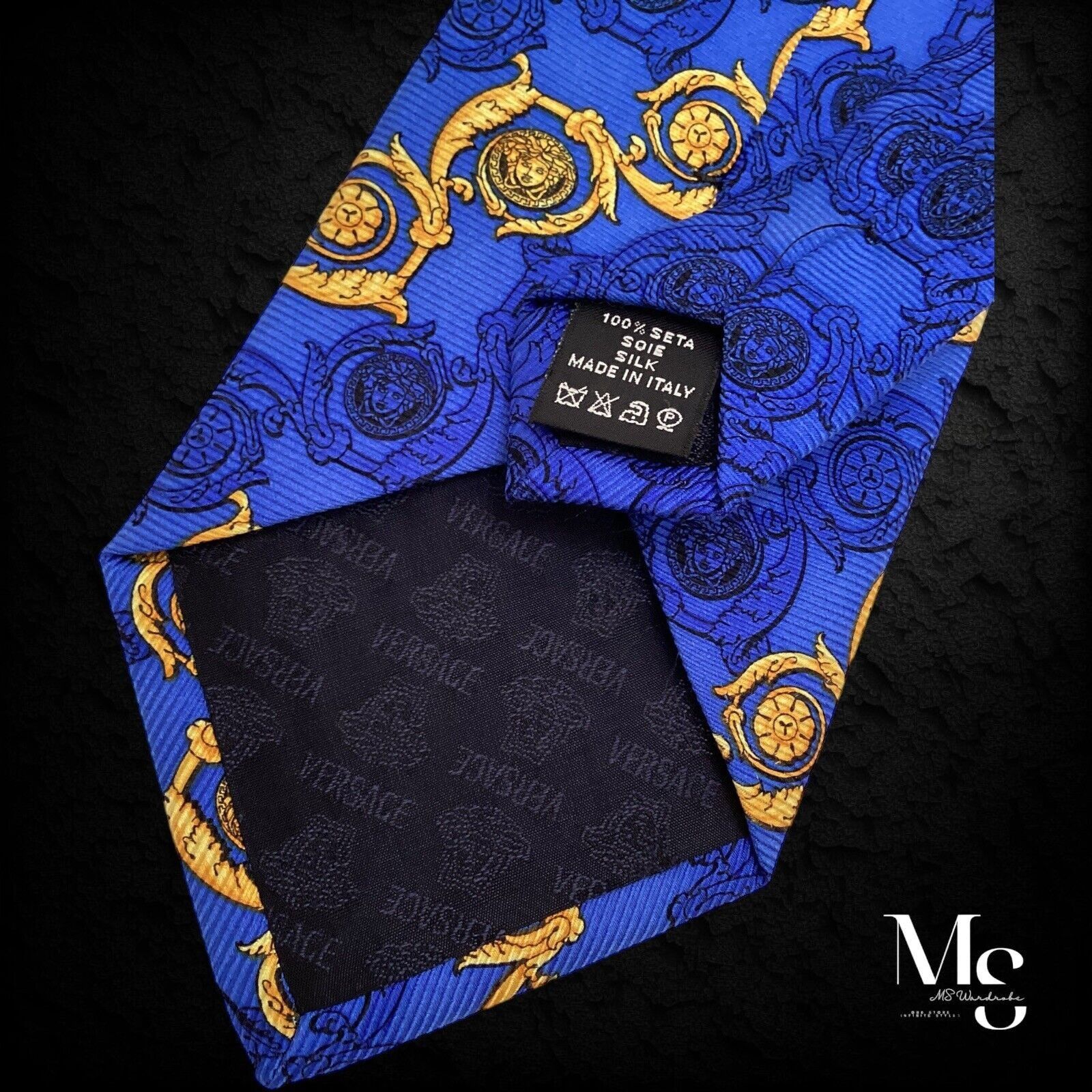 Versace GIANNI VERSACE Blue Baroque Monogrammed Medusa Italy Silk Ti Size ONE SIZE - 4 Thumbnail