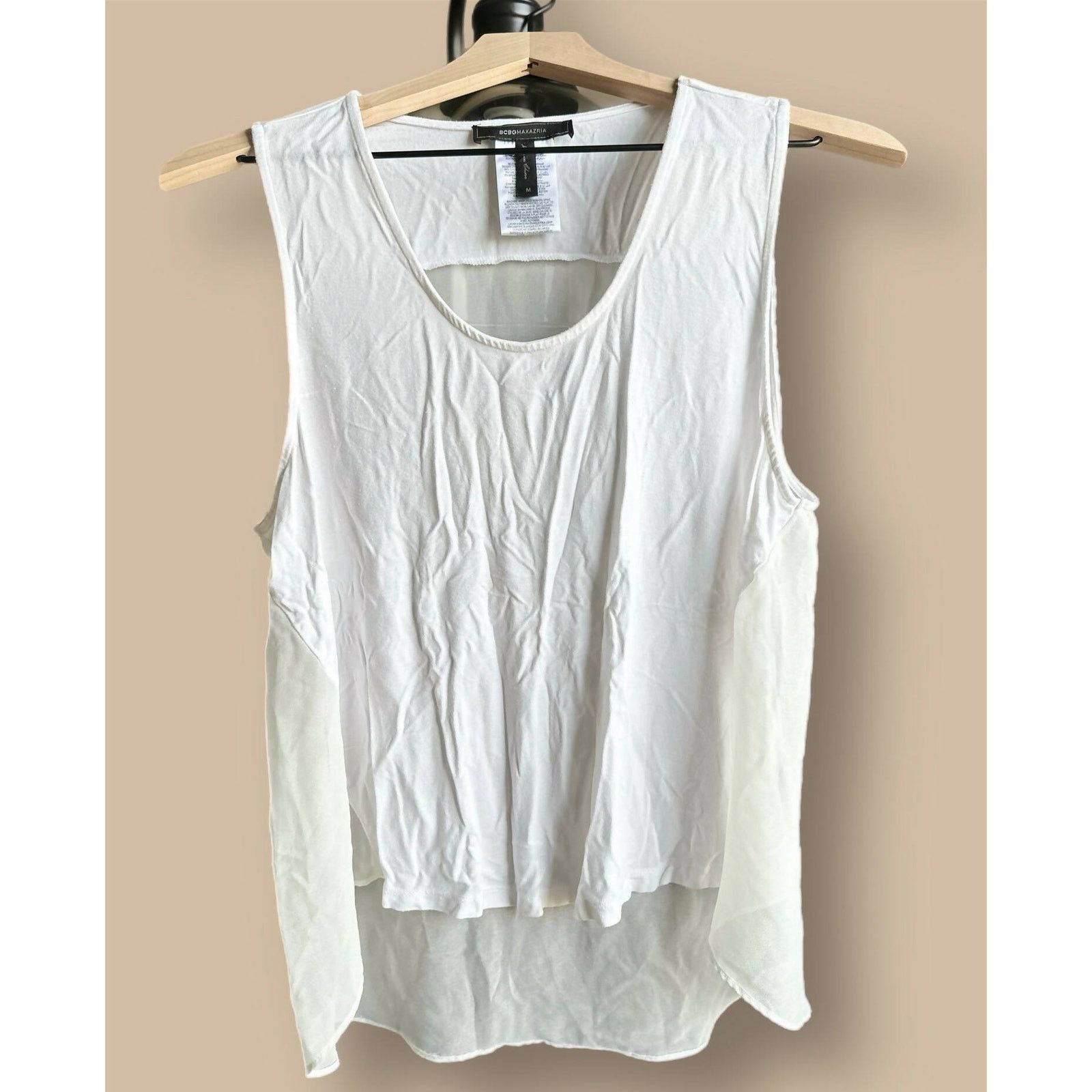 Bcbgmaxazria BCBG Maxazria White High Low Sheer Sleeveless Top Sz M Size M / US 6-8 / IT 42-44 - 2 Thumbnail