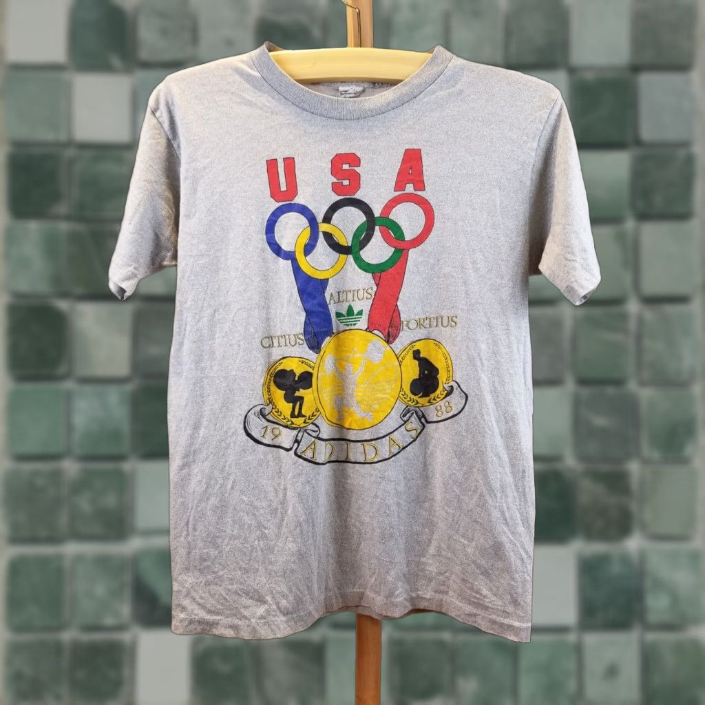 Adidas VINTAGE adidas USA T-Shirt GrAy 50/50 Korea Olympic 1988 Mens L Short Sleeve Round Neck Cotton Jersey Size US L / EU 52-54 / 3 - 1 Thumbnail