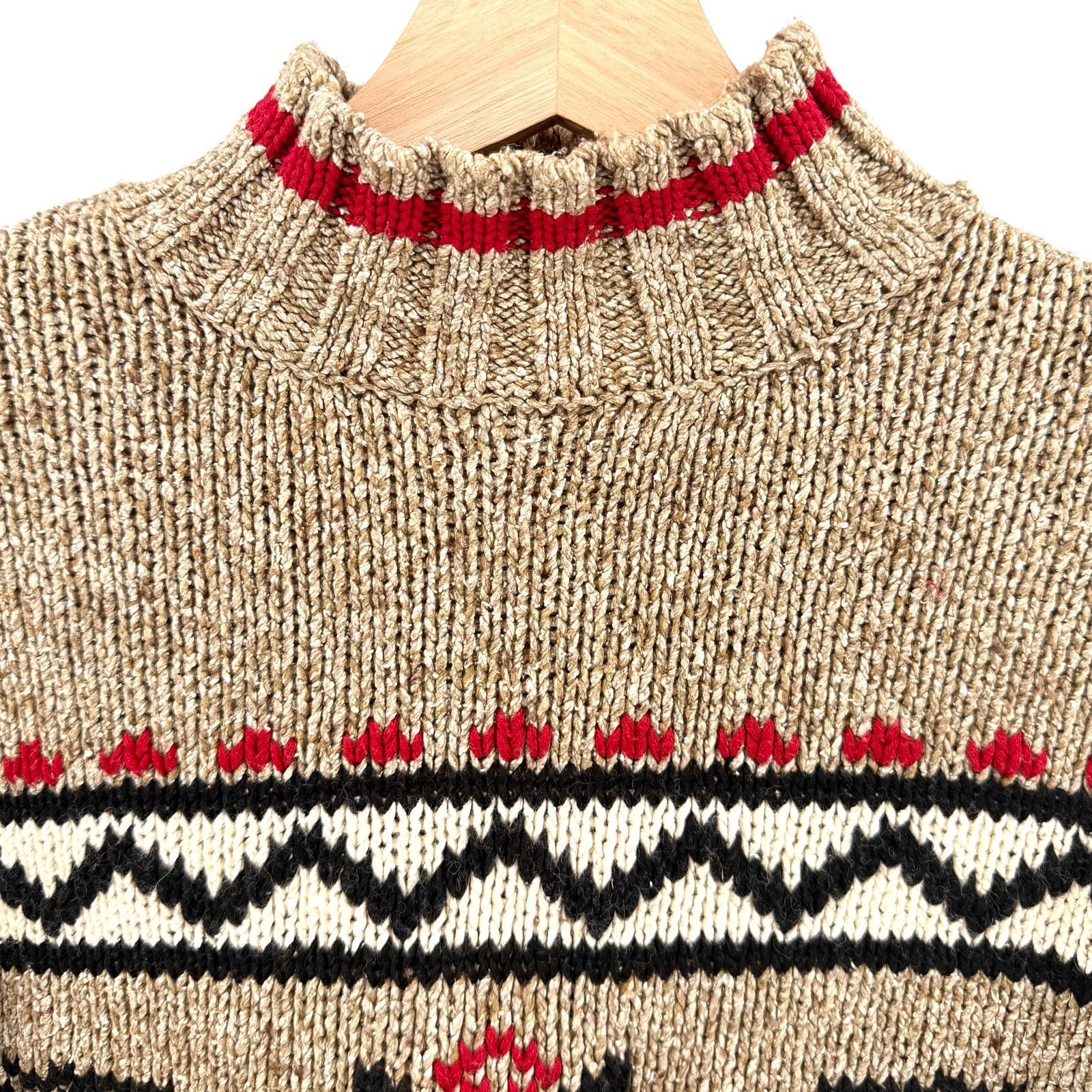Eddie Bauer Vintage 90s Tan Red Fair Isle Reindeer Silk Blend Sweater Size XS / US 0-2 / IT 36-38 - 3 Thumbnail