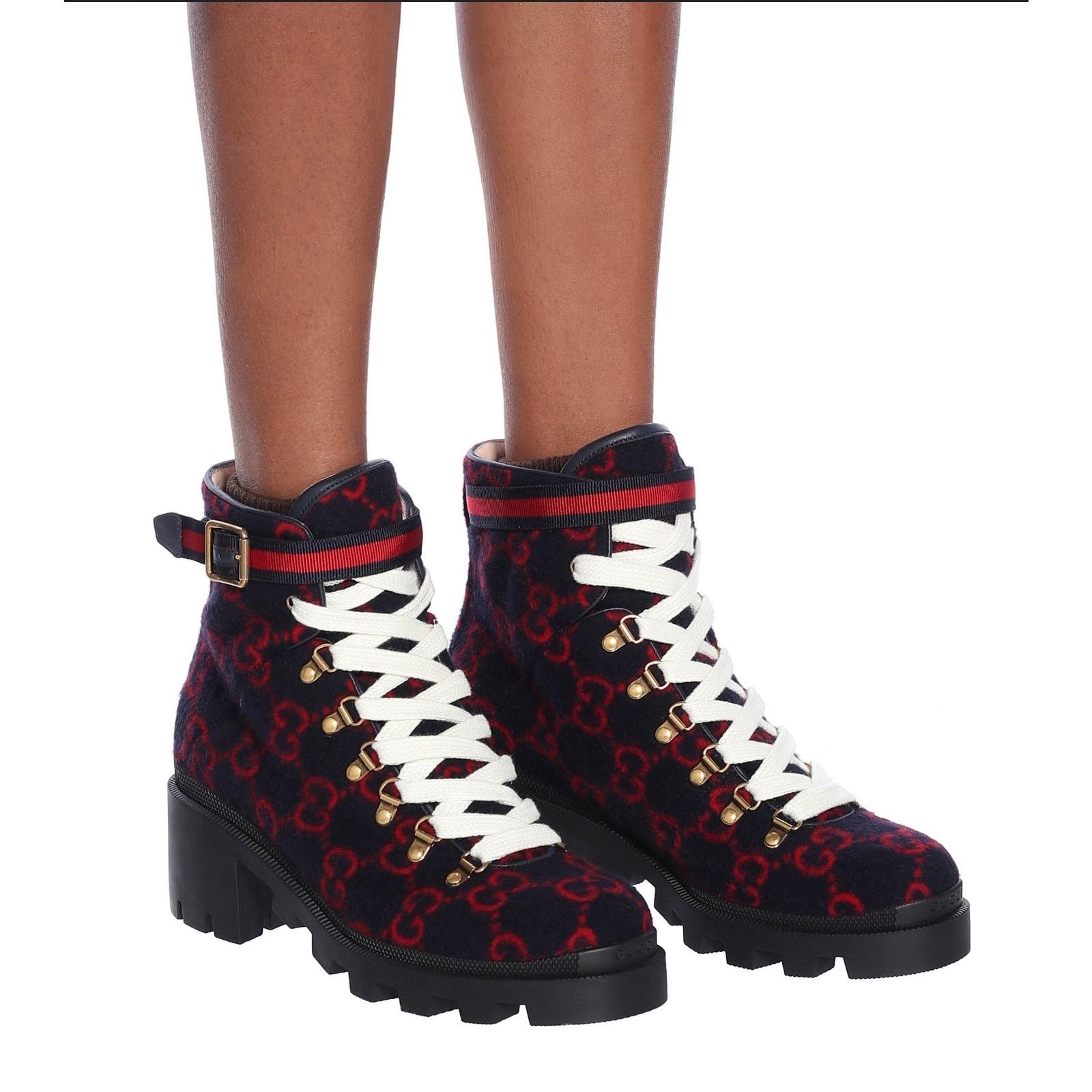 Gucci Gucci Combat Ankle GG Monogram Platform Boots Navy Red Size US 7.5 / IT 37.5 - 2 Thumbnail