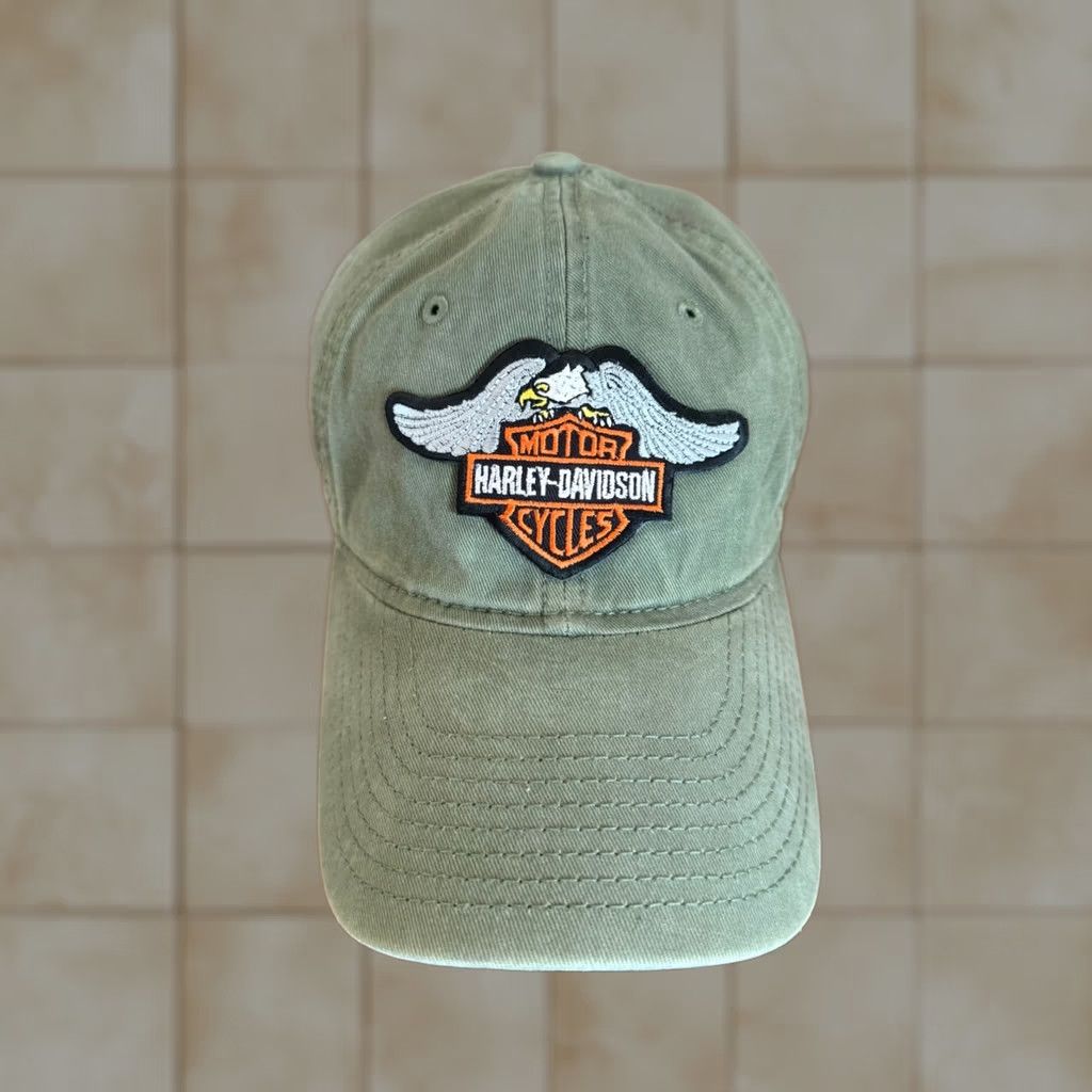 Harley Davidson Harley-Davidson Hat Cap Green Strapback Wings Motorcycle Biker Casual Men Adjustable One Size Skull Baseball Cap Vintage? Size ONE SIZE - 1 Thumbnail