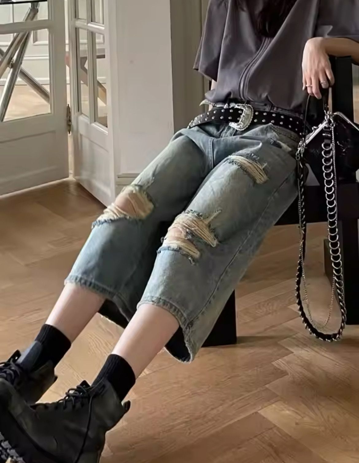 Japanese Brand × Jean Vintage Blue Ripped Short Jeans Size 29" - 3 Thumbnail