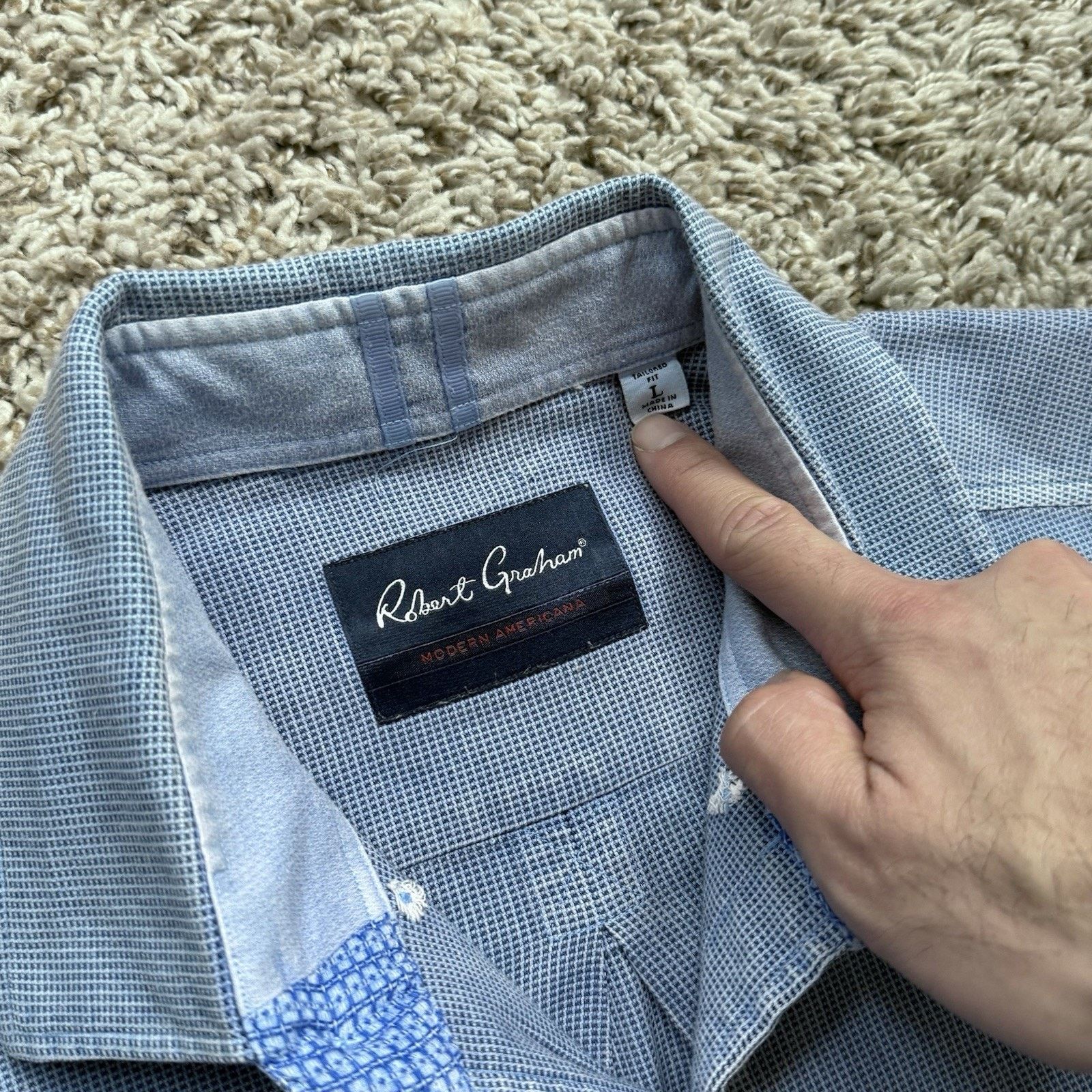 Robert Graham Robert Graham Blue Button Up LS Shirt Size L Tailored Fit Size US L / EU 52-54 / 3 - 3 Thumbnail
