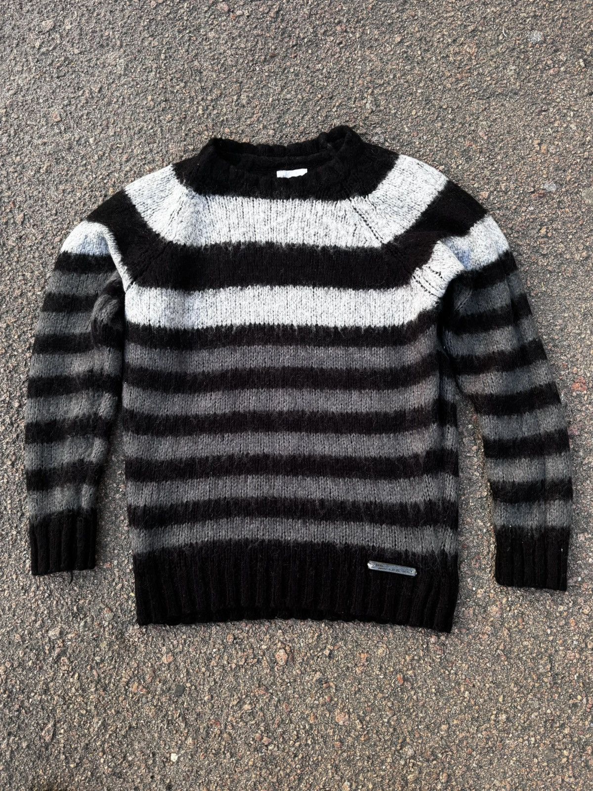 Pre-owned Avant Garde X Diesel Striped Mohair Archival Japan Style Slim Fit Sweater In Black