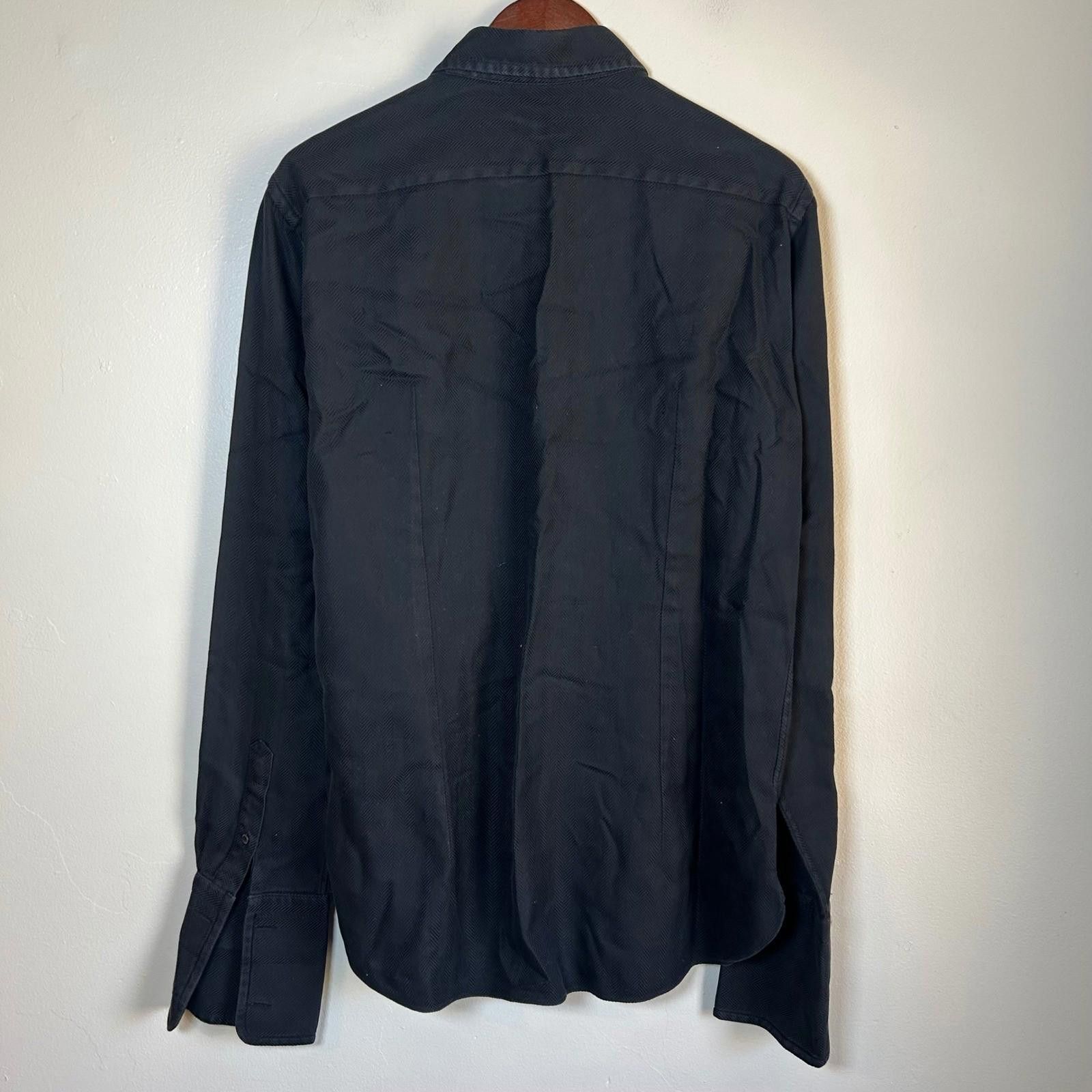 Baldessarini Baldessarini Button Down Shirt Men Medium Black Herringbone Size 38R - 2 Thumbnail