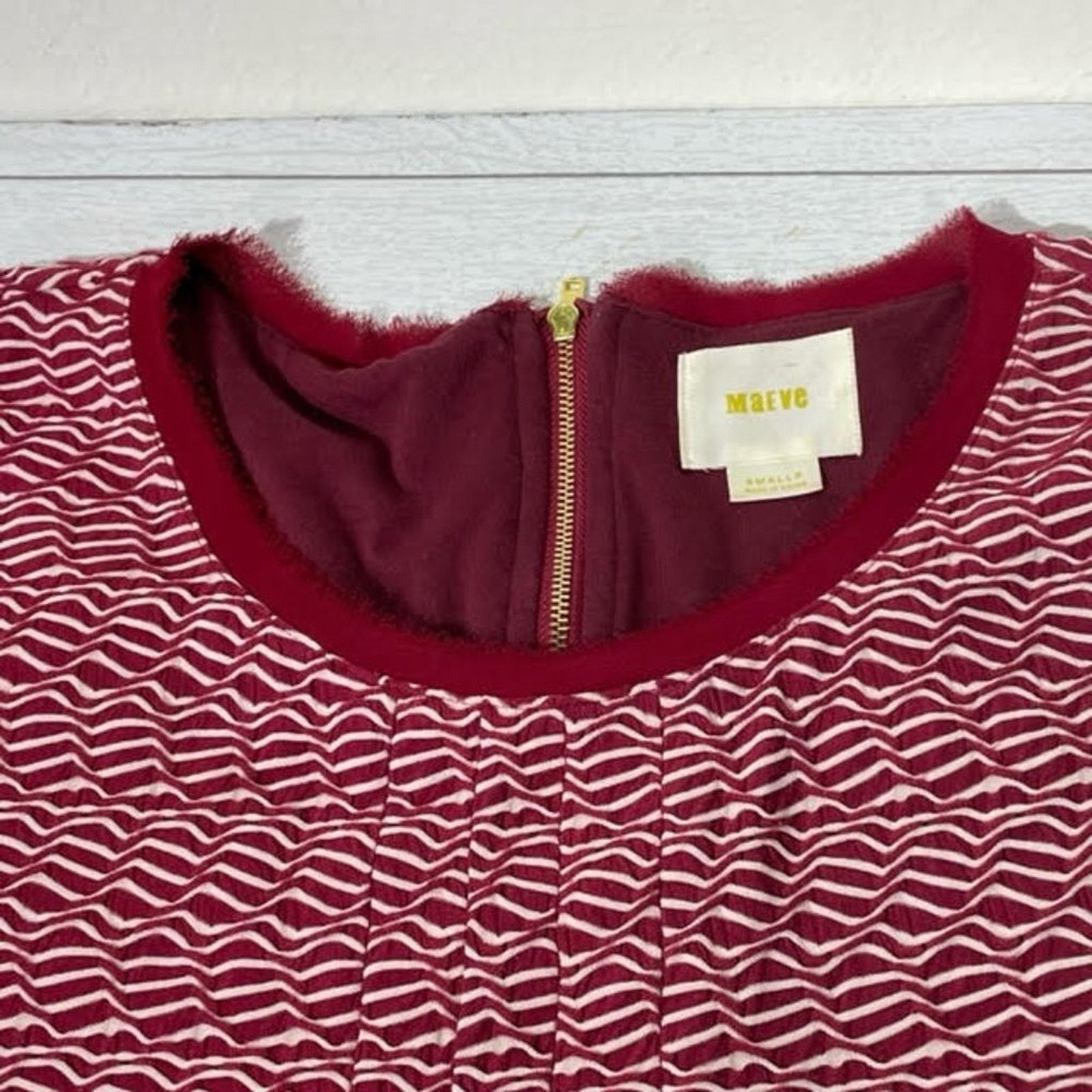 Anthropologie Maeve Anthropologie Burgundy Red White Wavy Stripe Dress Size S / US 4 / IT 40 - 8 Thumbnail