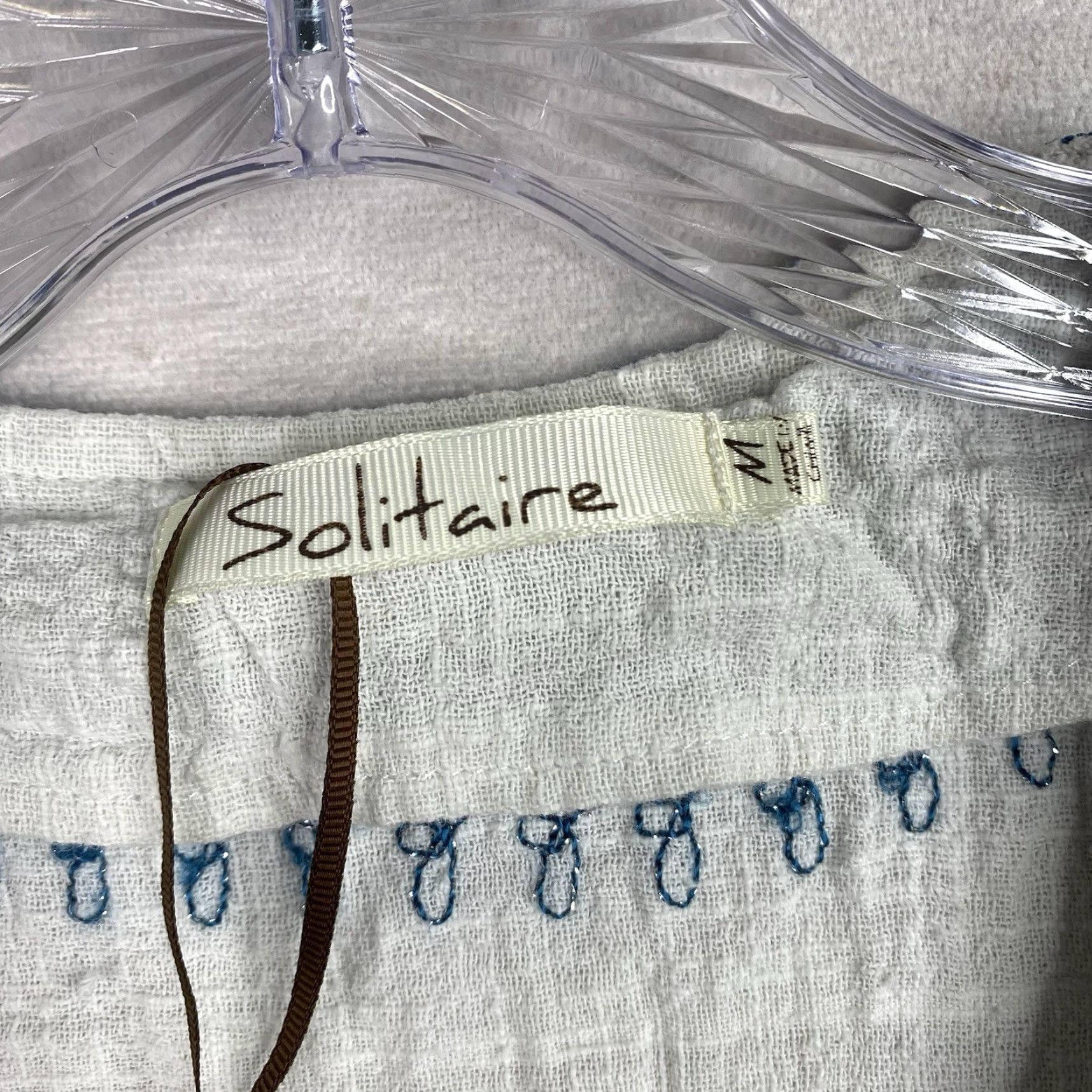 Vintage Solitaire Womens Top M White Embroidered Boho Tie Neck Sleeveless Chiffon Cotton Casual Shirt Size M / US 6-8 / IT 42-44 - 3 Thumbnail