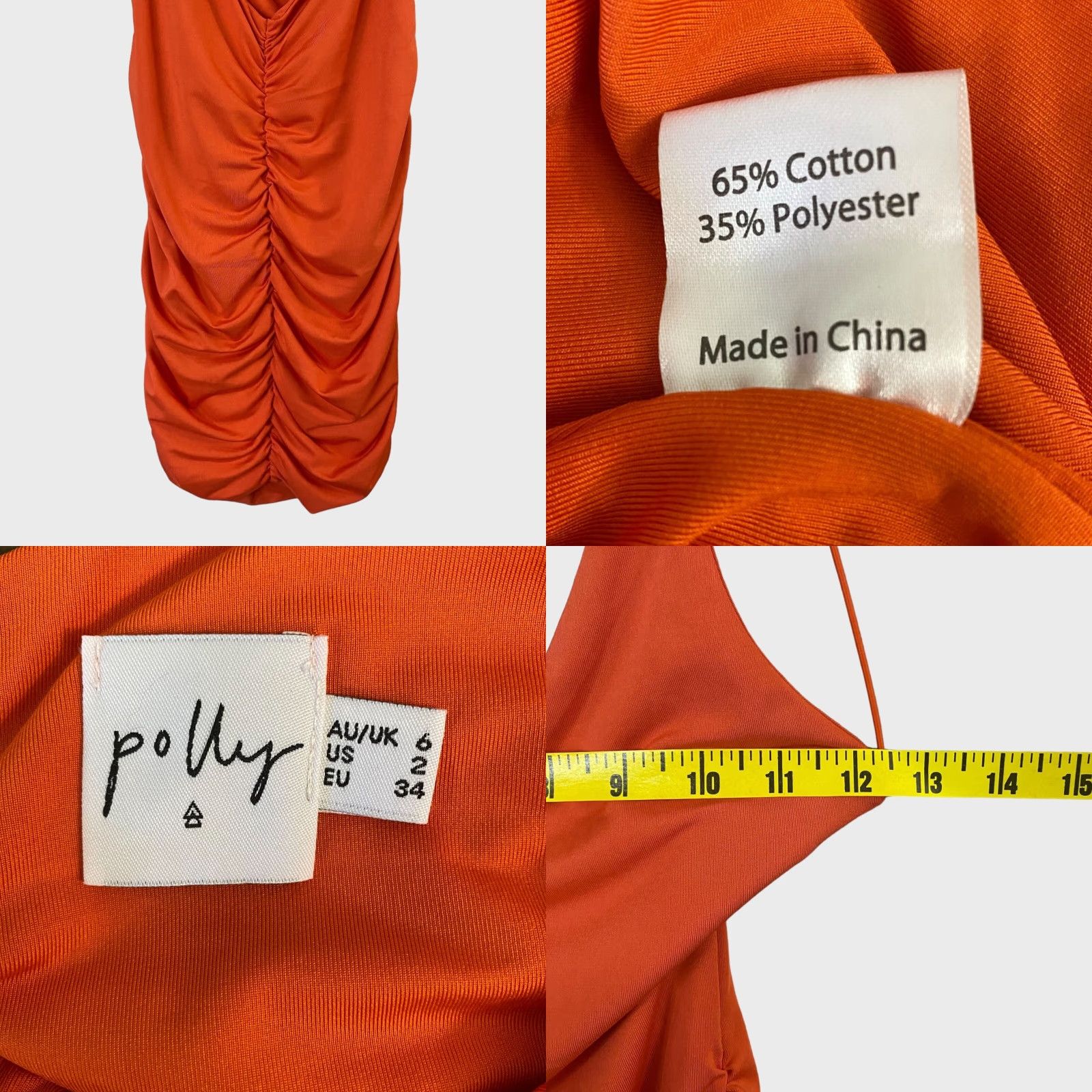 PRINCESS POLLY VINTAGE Princess Polly Ruched Bodycon Low-Back V-Neck Mini Dress Women's Size 2 Orange Size XS / US 0-2 / IT 36-38 - 8 Thumbnail