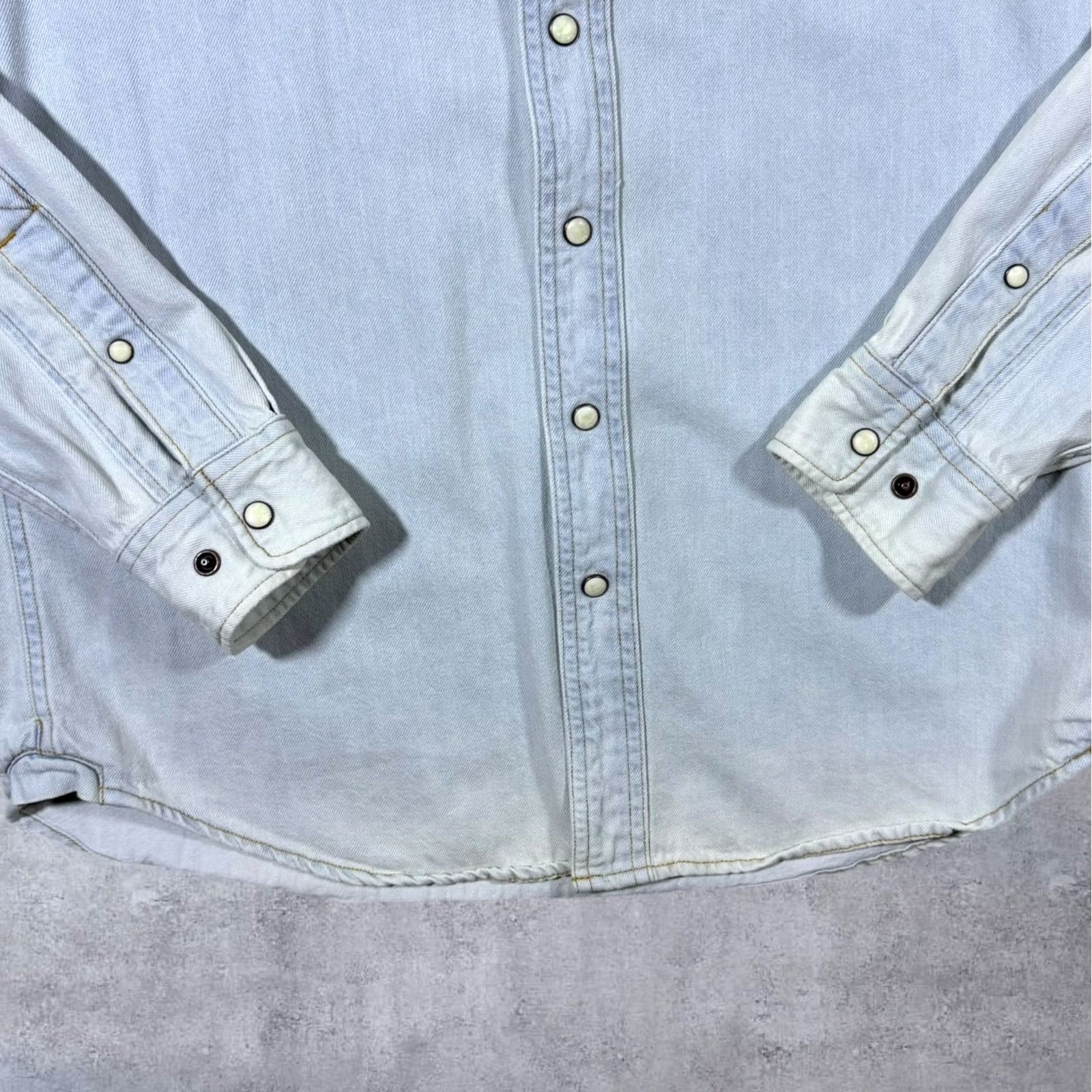 Timberland Timberland Shirt Denim Slim Fit Faded Blue Long Sleeve Button-Up Medium Mens Regular Cotton Popper Button Casual Size US M / EU 48-50 / 2 - 6 Thumbnail
