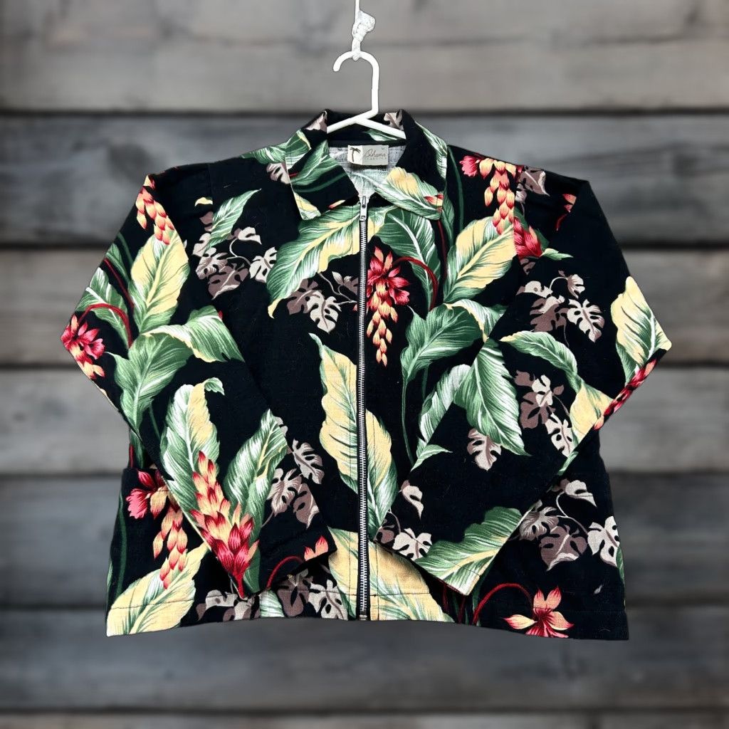 Vintage VINTAGE Ohana Classics Jacket Womens M Black Floral Full Zip Lightweight Cotton Blend Rayon Size M / US 6-8 / IT 42-44 - 1 Thumbnail