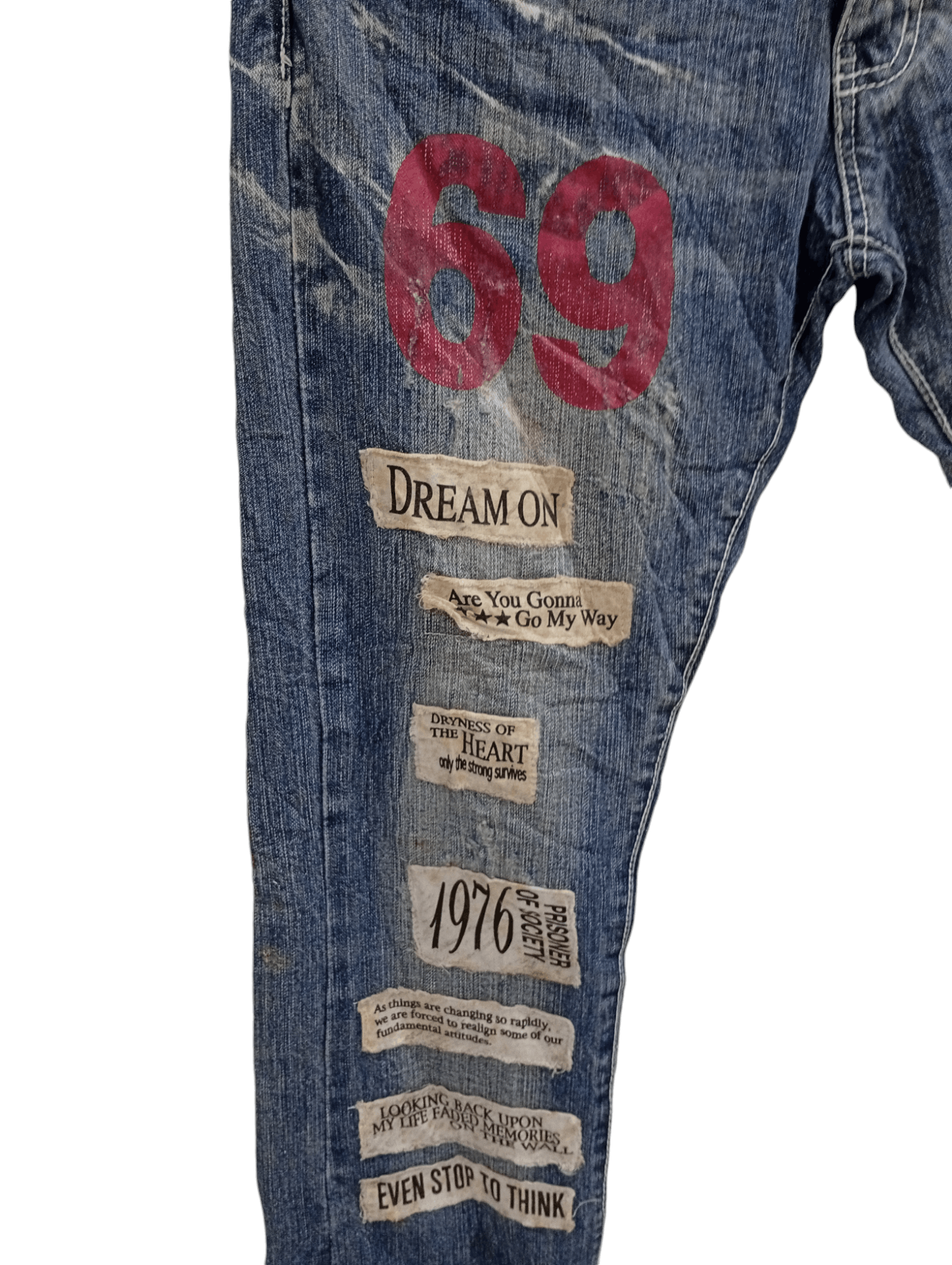 In The Attic × Vintage 🔥🔥In The Attic Patchwork Poem Statement Distressed Jeans Size US 31 - 16 Thumbnail