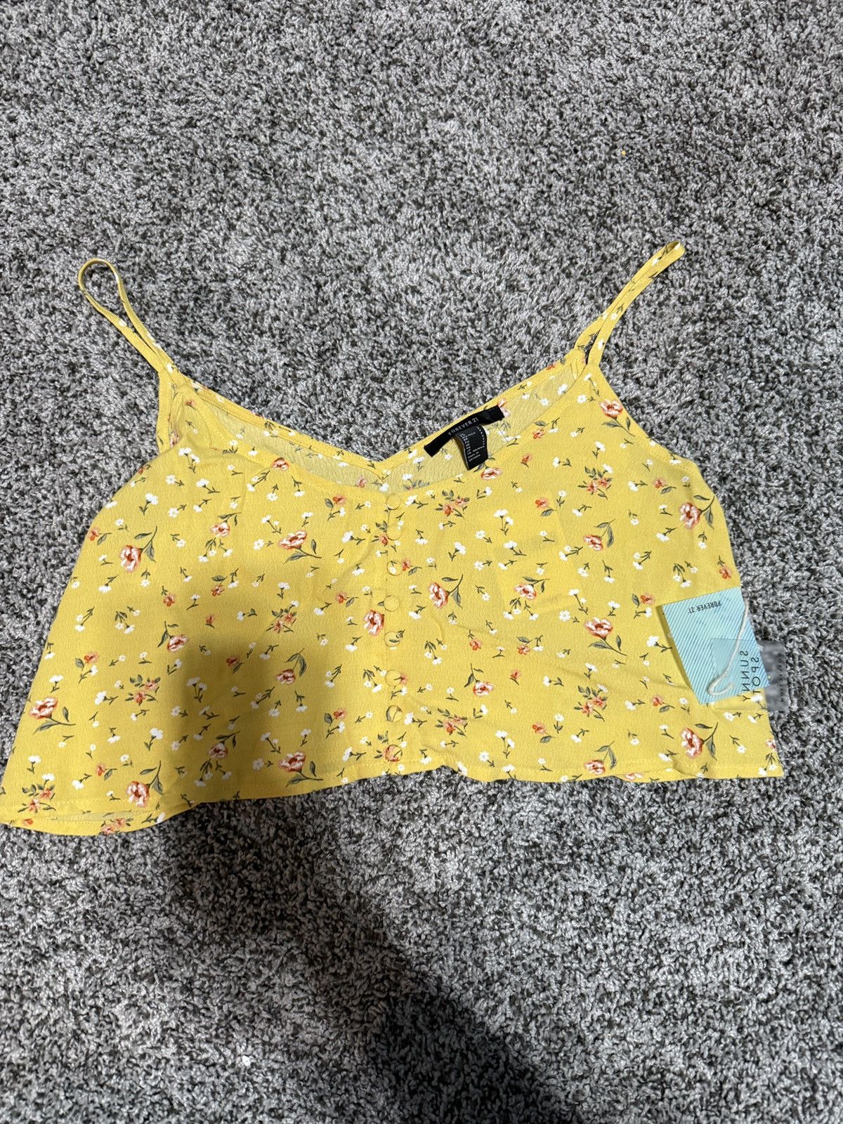 Forever 21 Yellow floral forever21 cropped tank top Size S / US 4 / IT 40 - 1 Thumbnail
