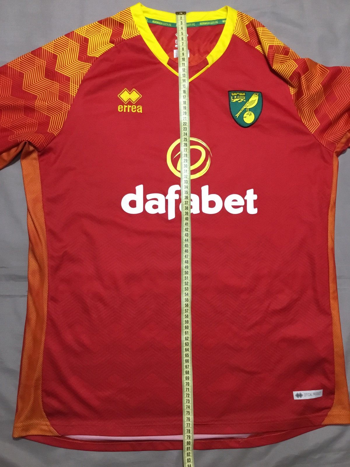 Errea 2019 Red Norwich City FC Away Shirt - XXXL - Errea Size US XXL / EU 58 / 5 - 8 Thumbnail