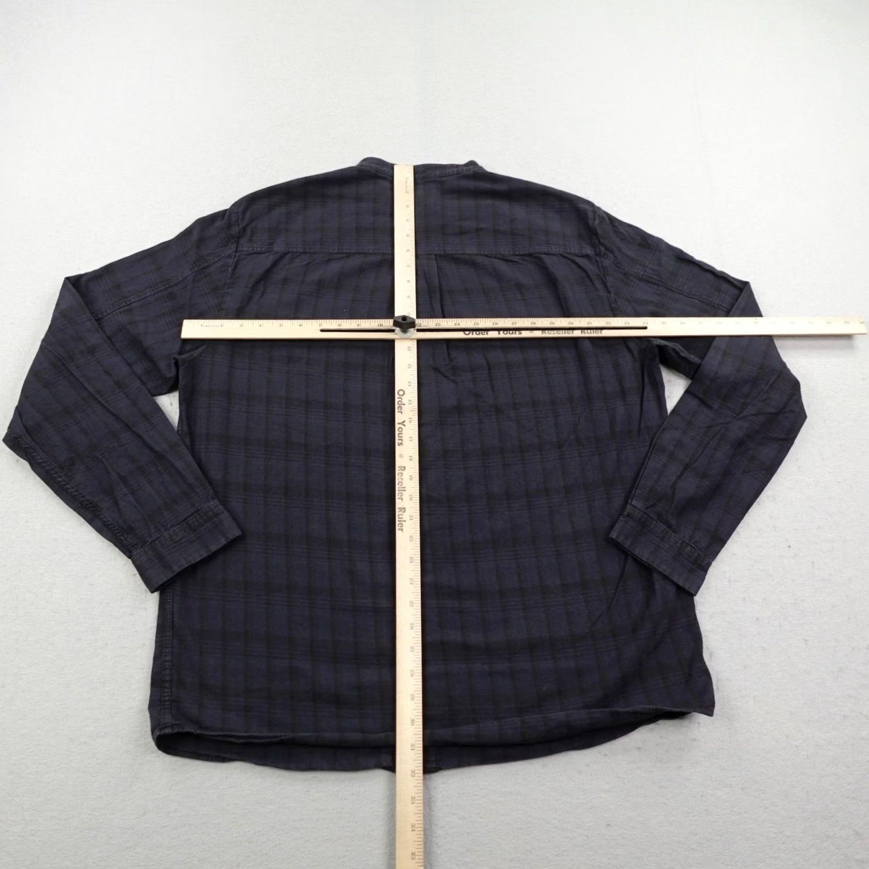 Cos COS Shirt Mens XL Dark Blue Plaid Band Collar Button-Up Collection Of Style Size US XL / EU 56 / 4 - 6 Thumbnail