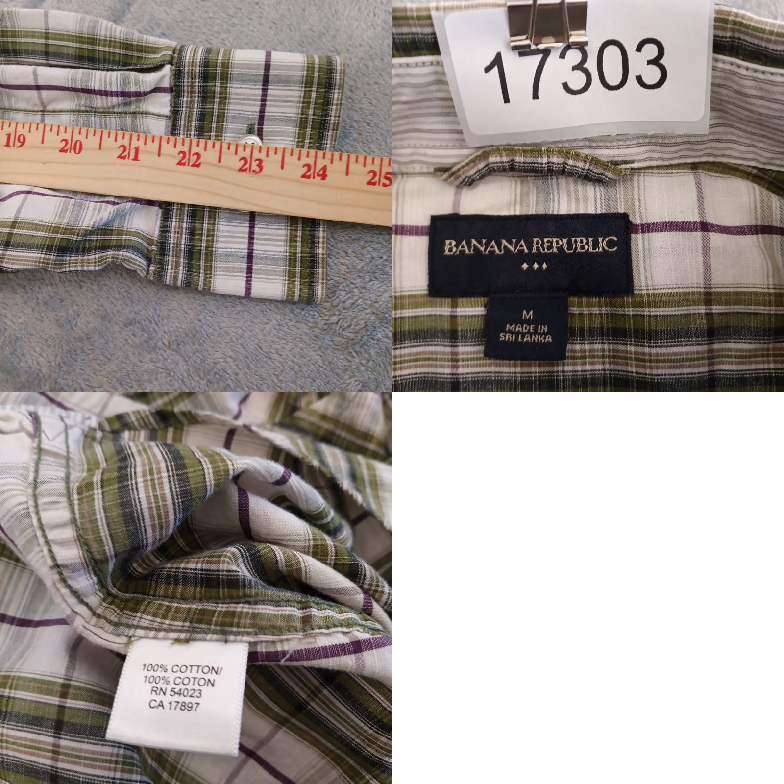 Banana Republic Banana Republic Shirt Mens Medium Green Plaid Roll Tab Long Sleeve Button Up Size US M / EU 48-50 / 2 - 8 Thumbnail