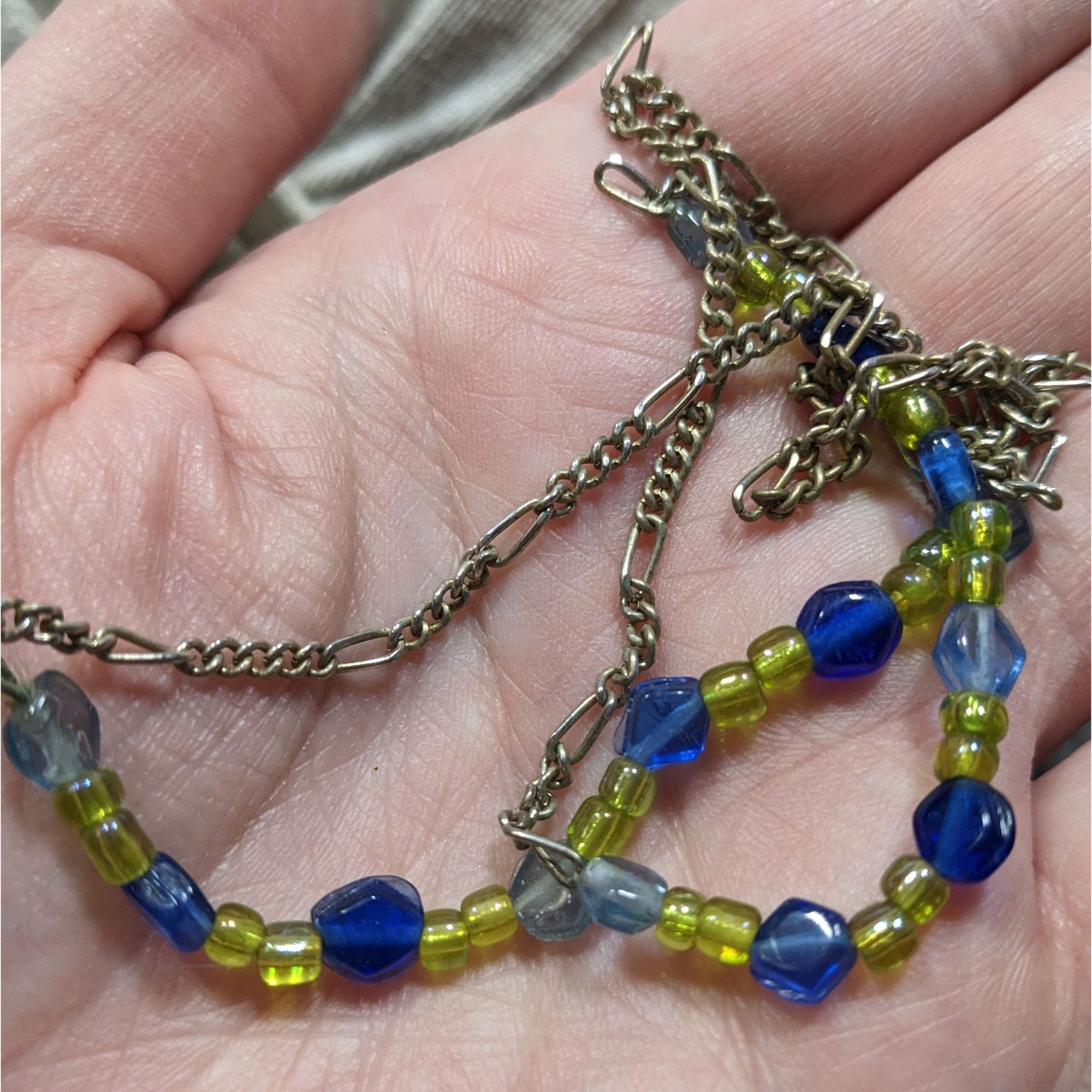 Other Handcrafted Blue & Green Glass Beaded Necklace On Silver Ton Size ONE SIZE - 5 Thumbnail
